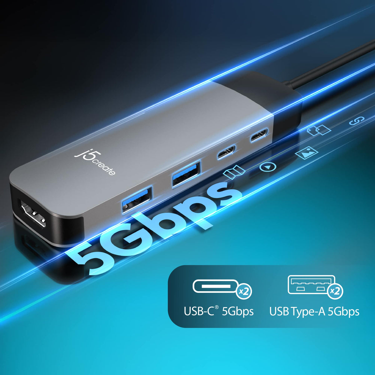 j5create - USB-C 6-in-1 4K Multi-Port Hub - Space Gray