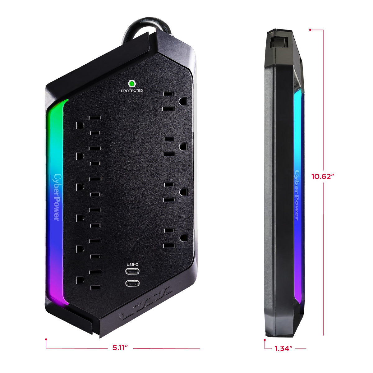 CyberPower - GXS1005C2 10 Outlet Surge Protector with RGB Lighting and USB Charging Ports - Black