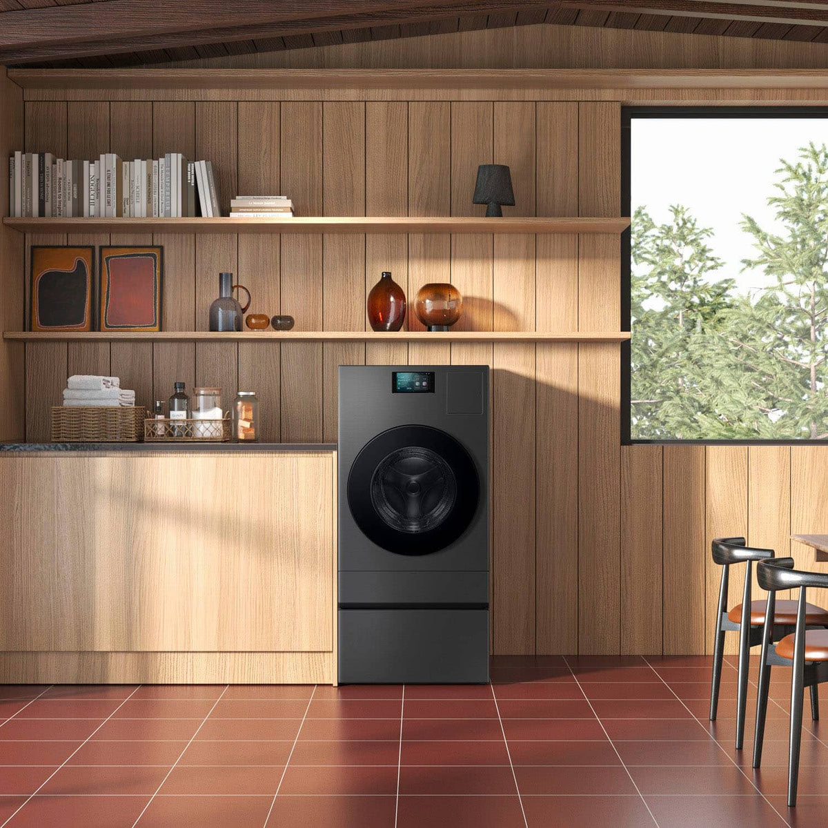 Samsung - Bespoke AI All-in-One Washer/Dryer Laundry Pedestal with Storage Drawer - Dark Steel