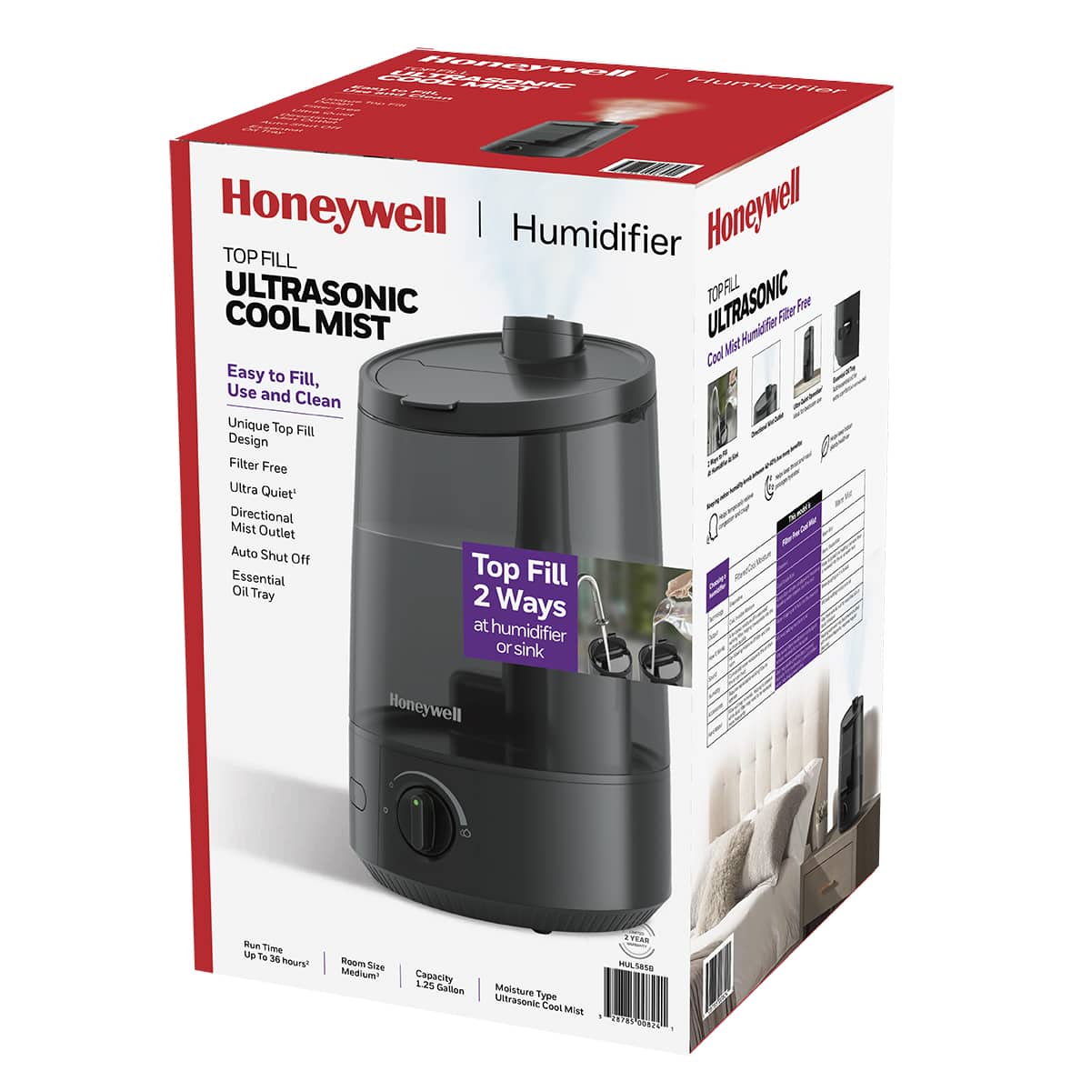 Honeywell - Top Fill 1.25 gallon Ultrasonic Cool Mist Humidifier - Black
