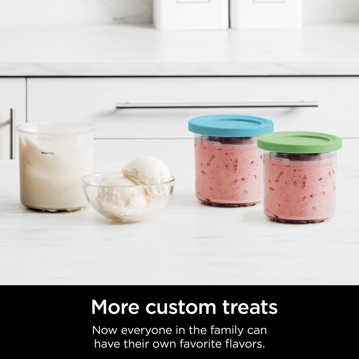 CREAMi Pints and Lids - 2 Pack, Compatible with NC300s Series Ninja Creami Ice Cream Makers - Clear/Lime/Aqua