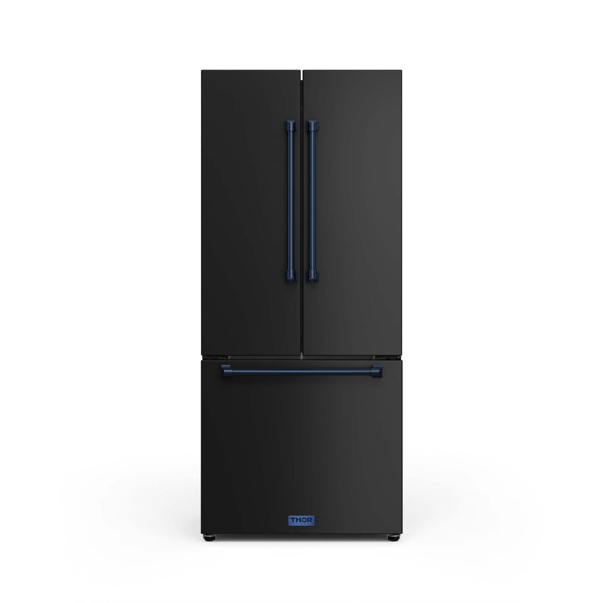 30 in. Wide Gordon Ramsay Series by Thor Kitchen 17.5 Cu. Ft. Counter Depth Refrigerator with Navy Blue Hardware - Black