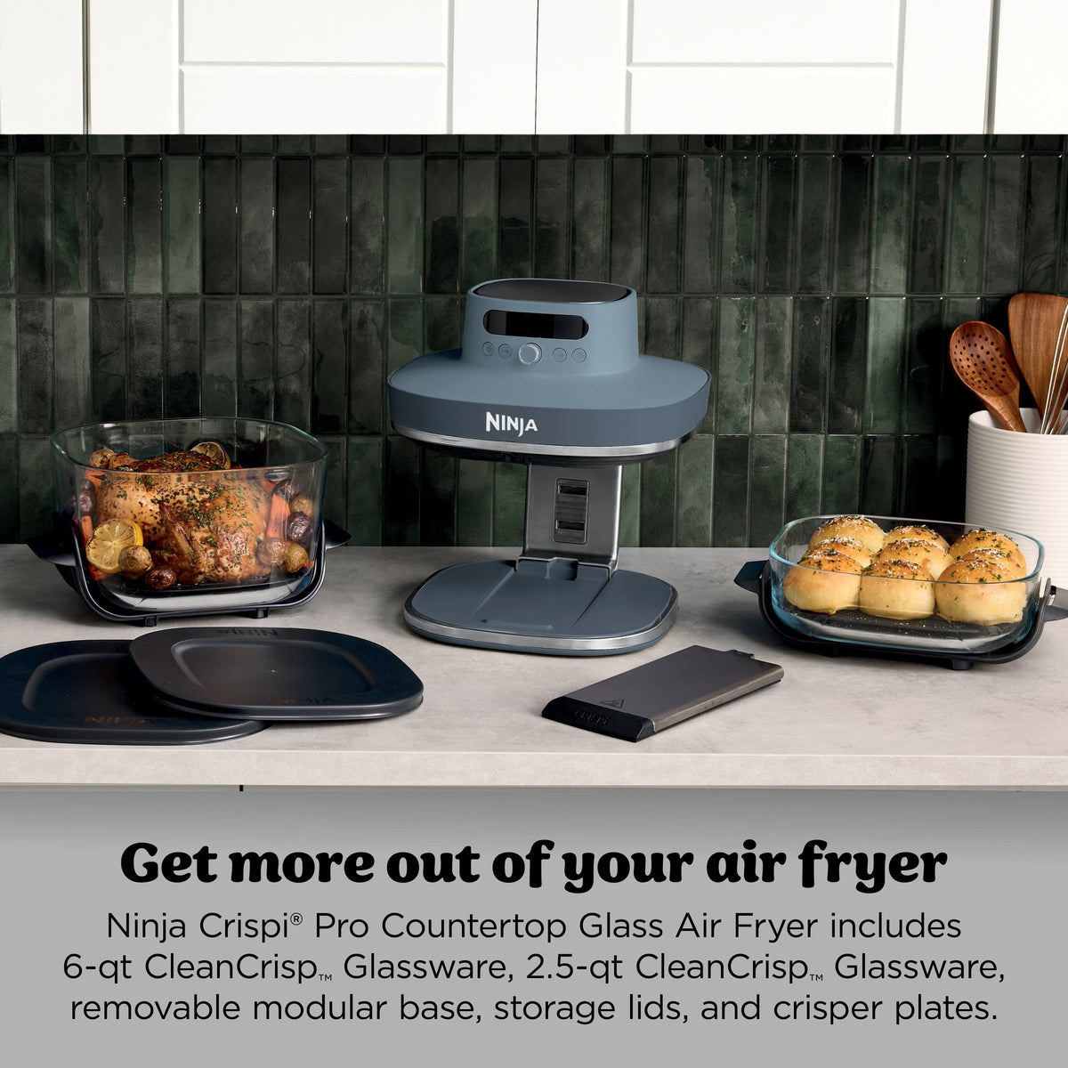 Ninja - Crispi Pro 6-in-1 Countertop Glass Air Fryer - Cyberspace