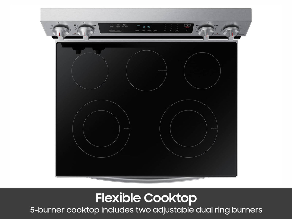 Samsung - 30 in. Wide 5 Elements 6.3 cu. ft. Freestanding Electric Range with Rapid Boil, WiFi & Self Clean - Stainless Steel