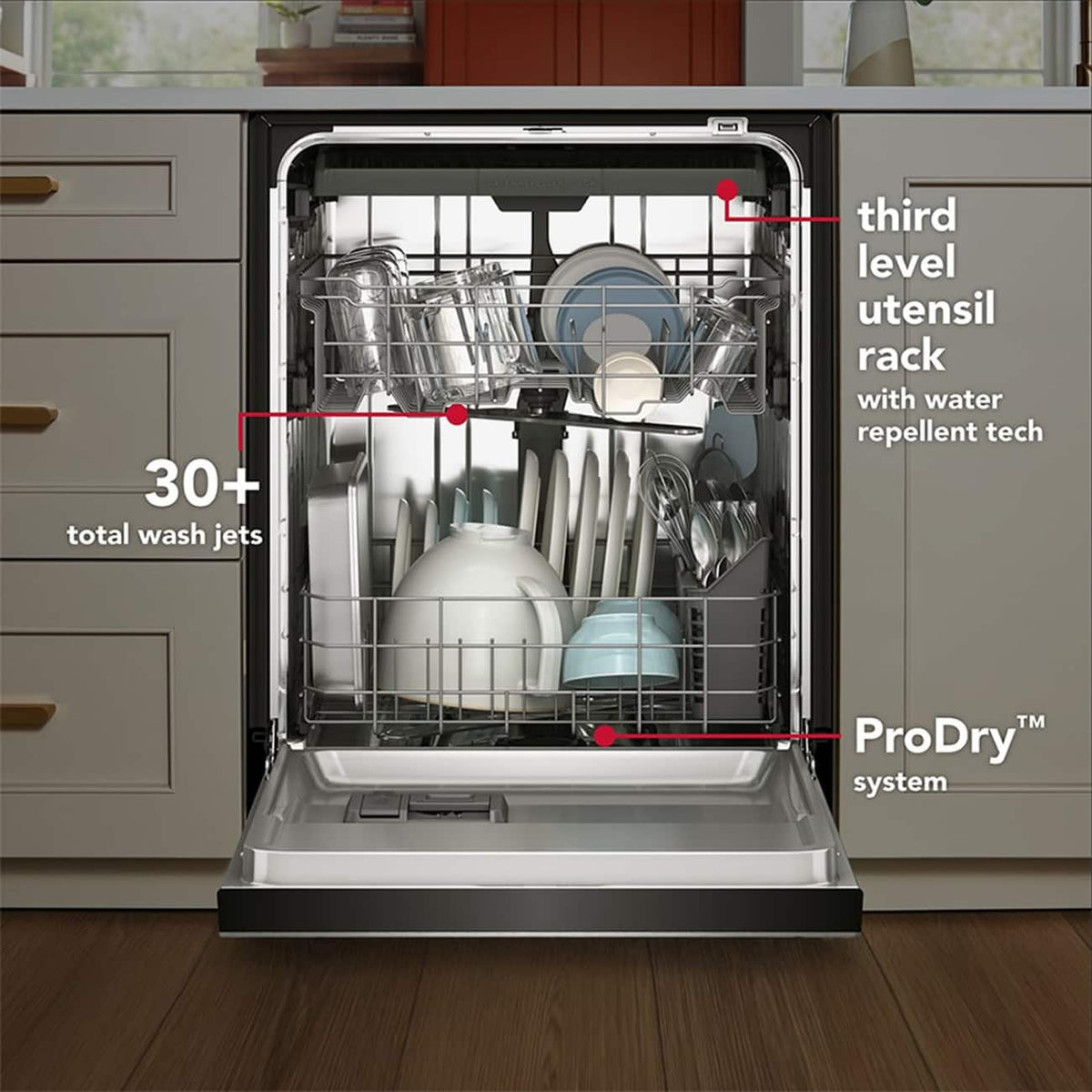 KitchenAid - 24 inch Top Control Built-In Dishwasher with Third Level Utensil Rack and 47 dBA - Stainless Steel