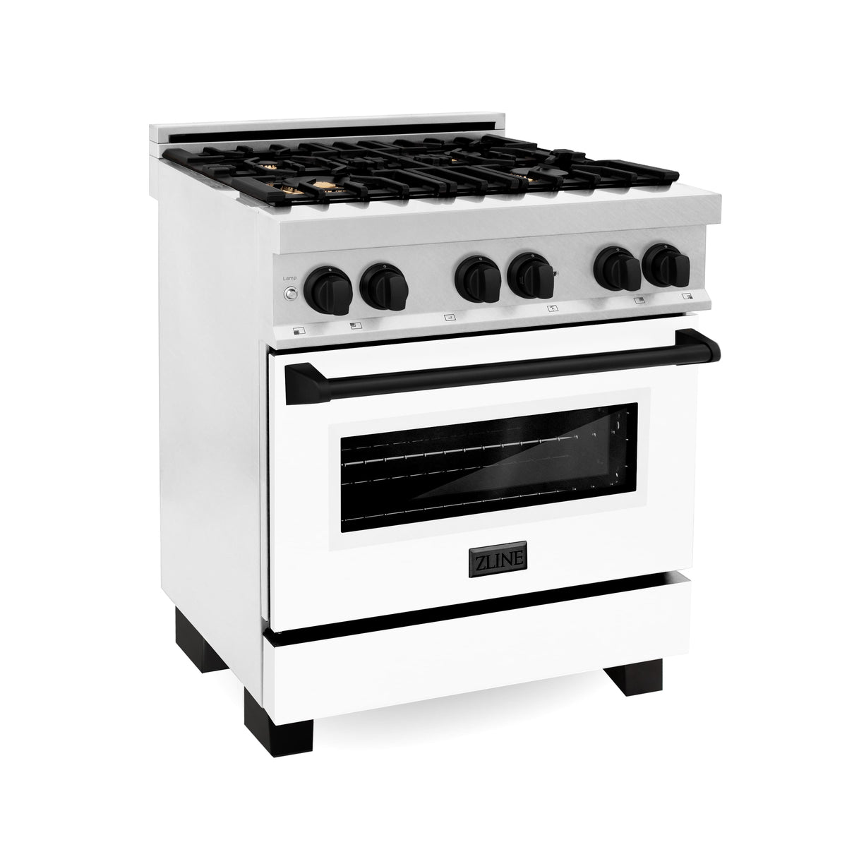 ZLINE - 30 in. Wide 4 Burner Autograph Legacy Dual Fuel Range in Satin Steel w/ White & Black Accents (RASZ-WM-30-MB) - Stainless Steel