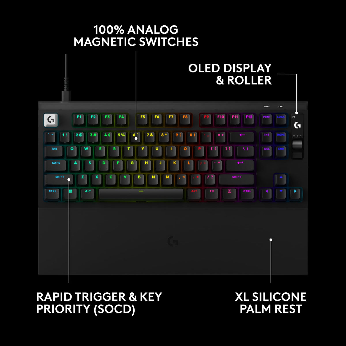 Logitech - G PRO X2 RAPID (Tenkeyless) Wired Gaming Keyboard with Magnetic Analog Switches and OLED Display - Black