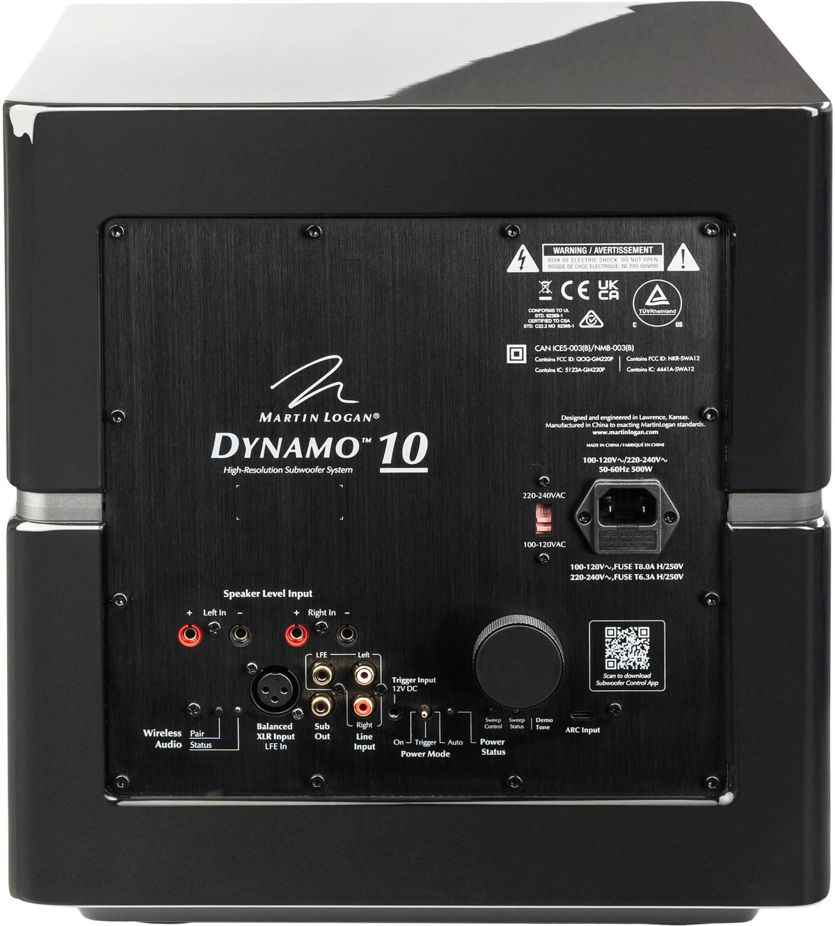 MartinLogan - Dynamo 10, 10” Sealed, Powered Subwoofer, with Magnitude MT-1kW Amplifier, Sub Control App, and Wireless Built-In - Gloss Black