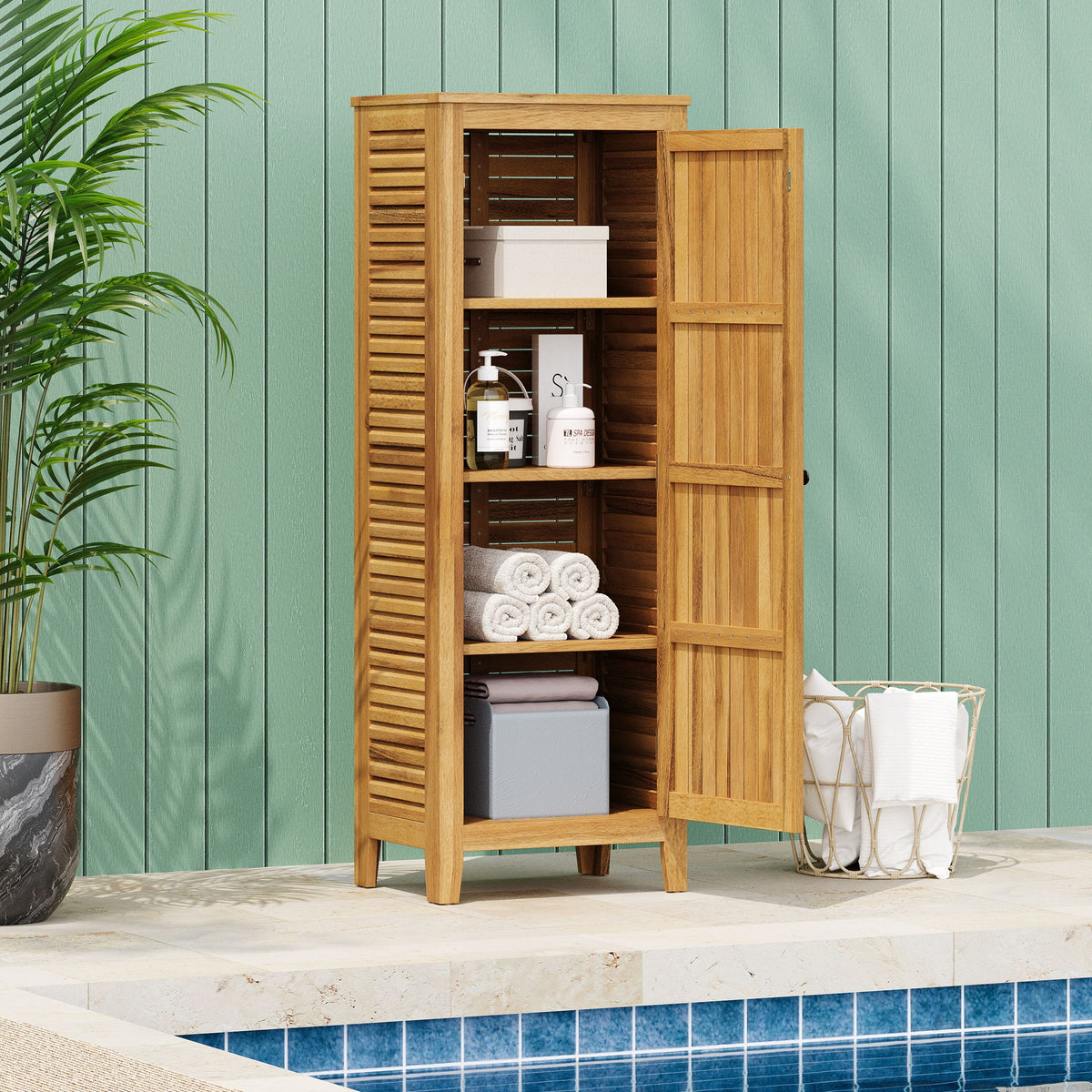 Whitney - Acacia Wood Cabinet For Indoor And Outdoor Storage - Teak