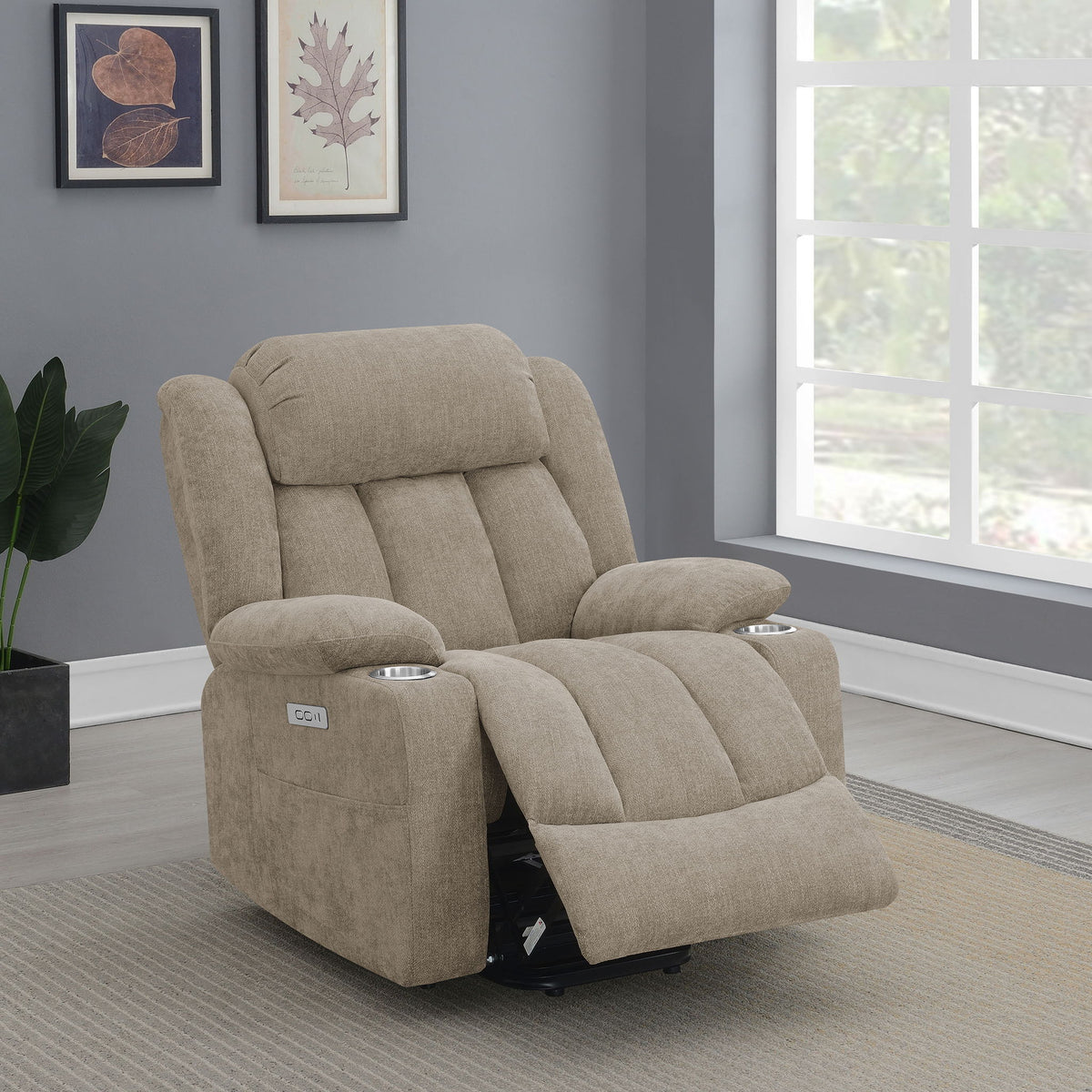 Beca - Sillón reclinable eléctrico tapizado con reposavasos y carga USB