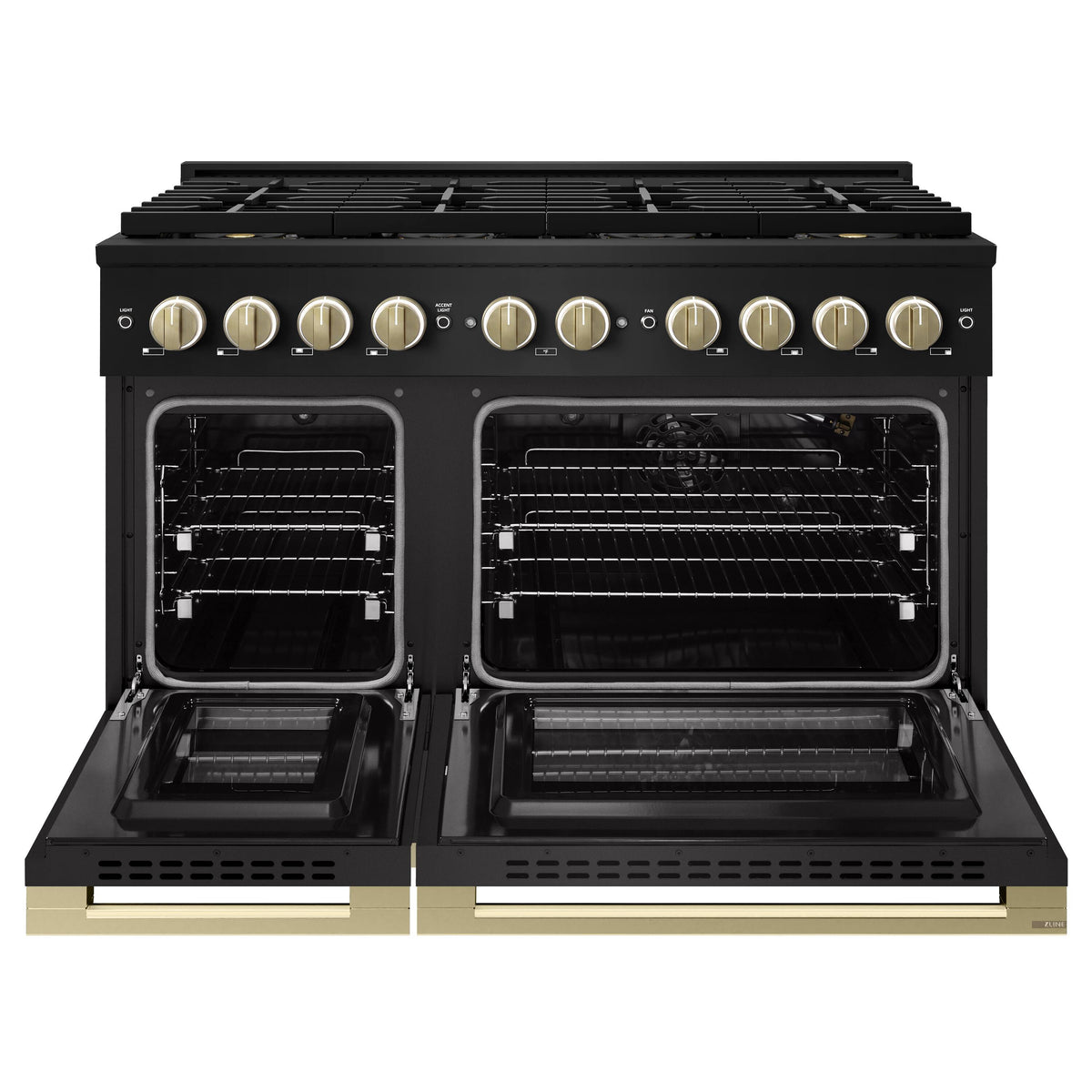 ZLINE - Autograph 48 in. 6.7 cu. ft. Marino Freestanding Gas Range with DuoPro Cooktop in Black Steel and Bronze Accents - Black Stainless Steel
