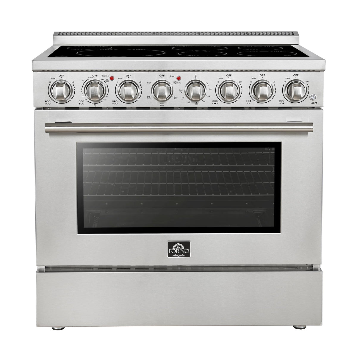 Forno Appliances - 36 in. Wide 6 Elements Paolo 5.44 Cu. Ft. Freestanding Electric True Convection Range with Warming Zone - Silver