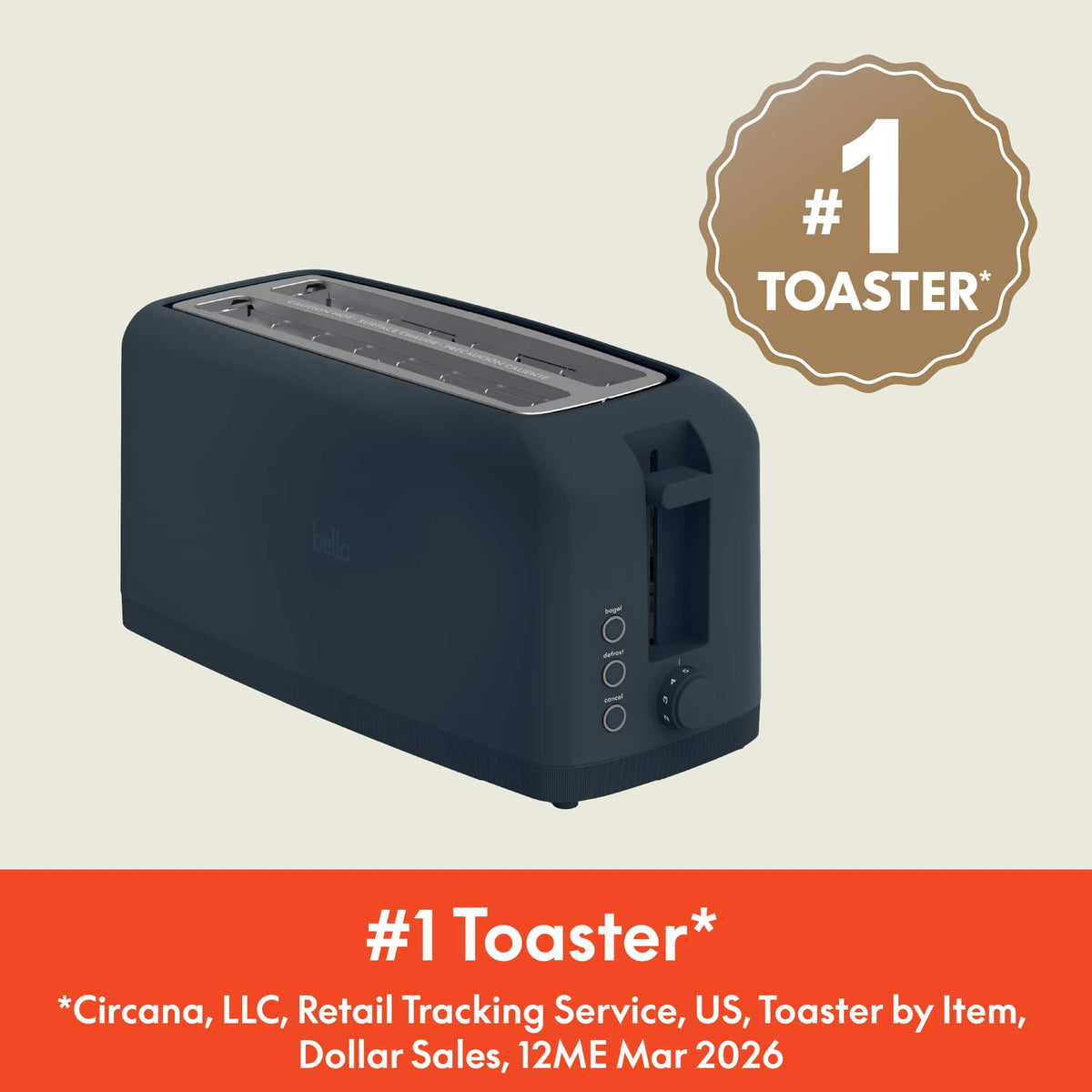 Bella - Fits-anywhere Kitchenware: 4-Slice Slim Toaster with Long Wide Slots - Slate