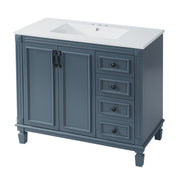 Bathroom Vanity With Sink And Storage, 2 Drawers, 1 Deep Drawer, Adjustable Shelf - Blue