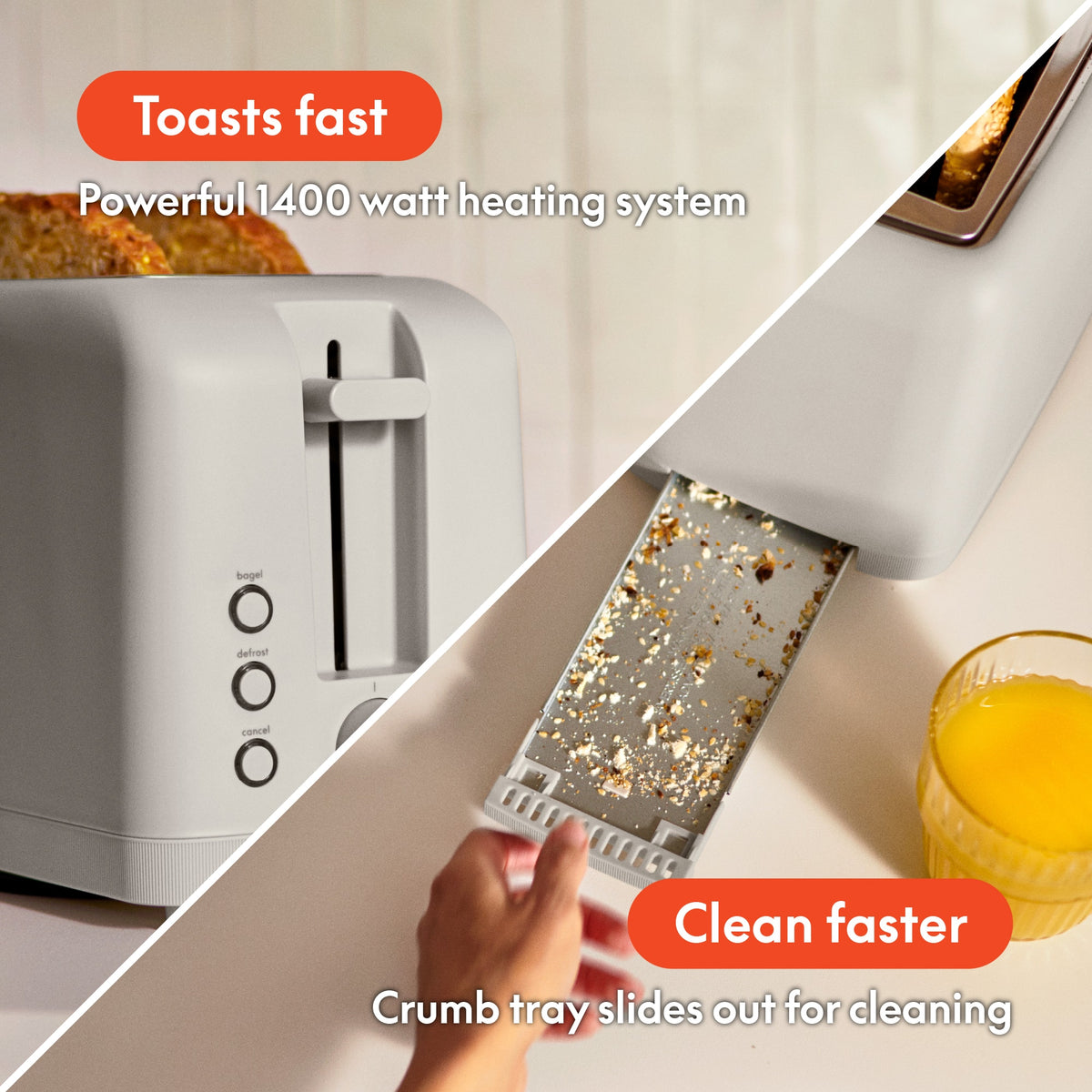 Bella - Fits-anywhere Kitchenware: 4-Slice Slim Toaster with Long Wide Slots - Oatmilk
