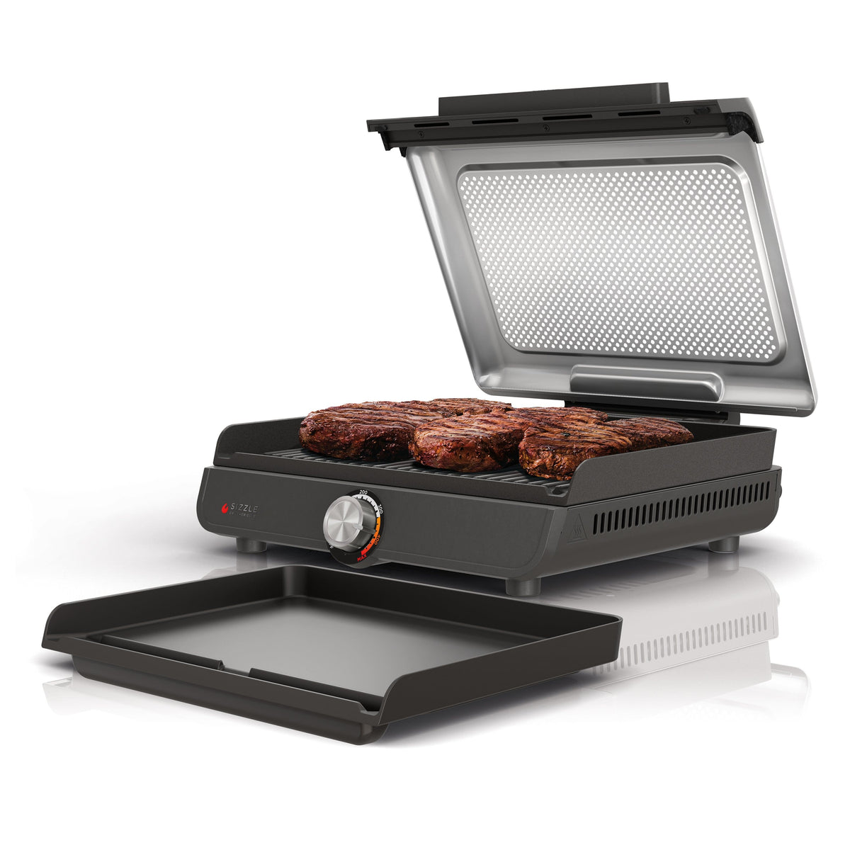 Ninja - Sizzle Countertop Indoor Grill & Griddle with Interchangeable Grill and Griddle Plates - Gray/Silver