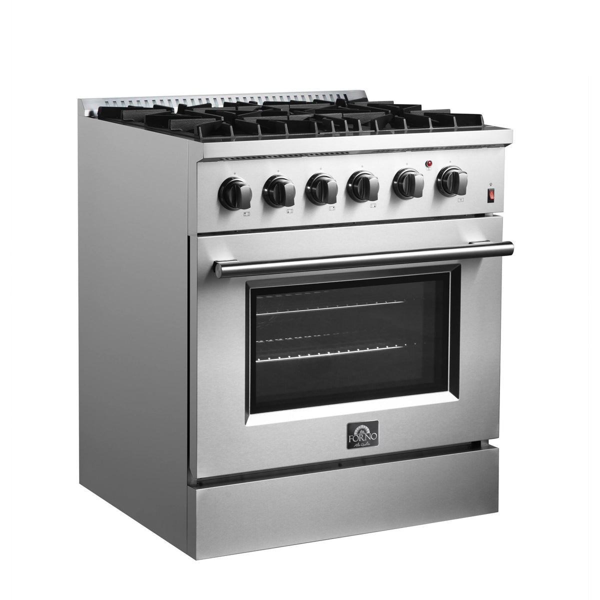Forno Appliances - 30 in. Wide 4 Burner Marco 4.32 Cu. Ft. Freestanding Dual Fuel Convection Range with Dual Ring Burner - Silver