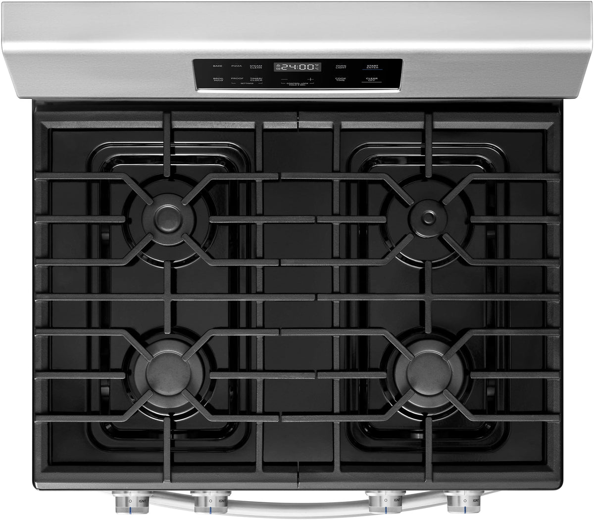 Midea - 6.1 cu. ft. 4-Burner 30" Freestanding Gas Range with Steam Clean, Weighted Control Knobs - Stainless Steel