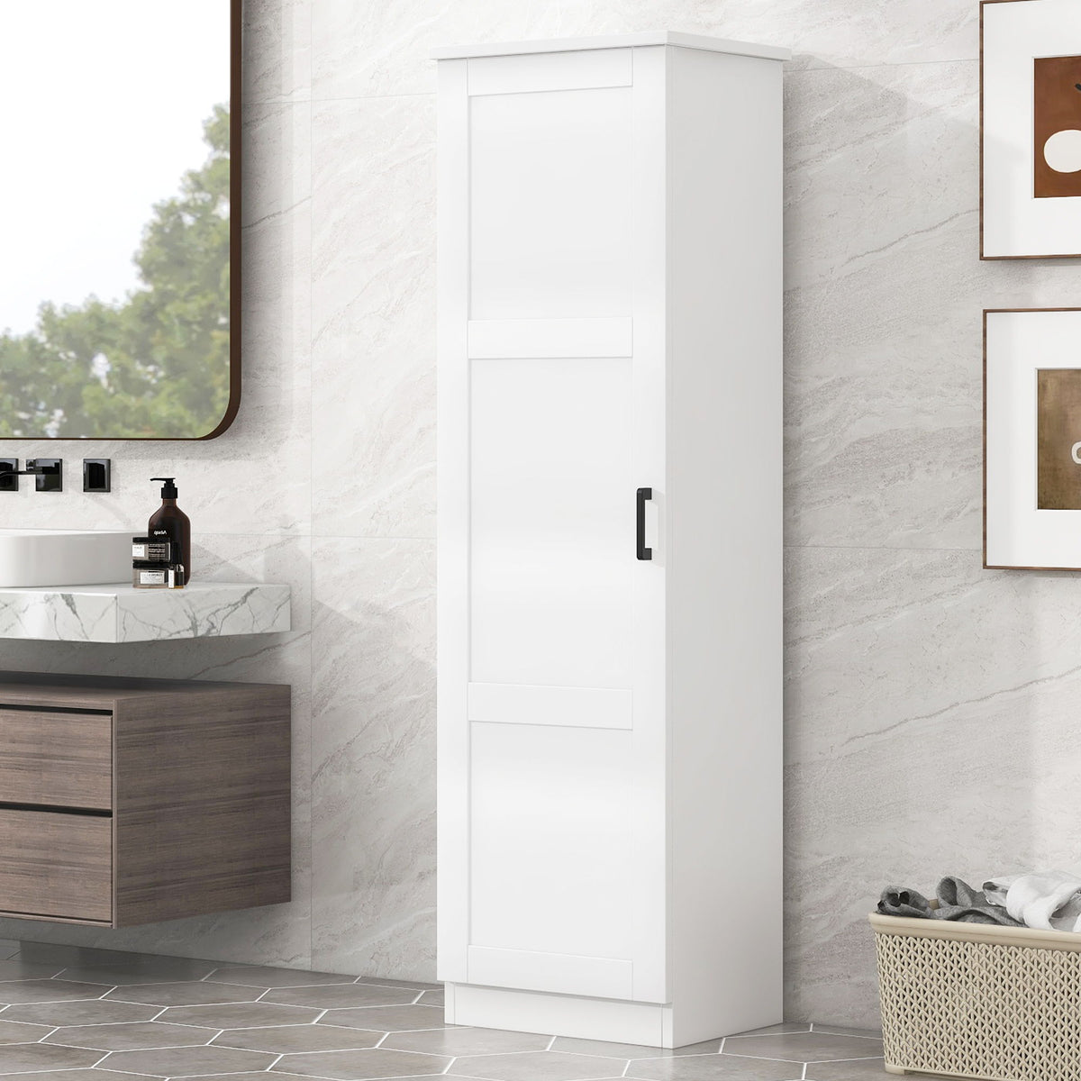 Gabinete de almacenamiento con 1 puerta y estante ajustable, forma rectangular - Blanco