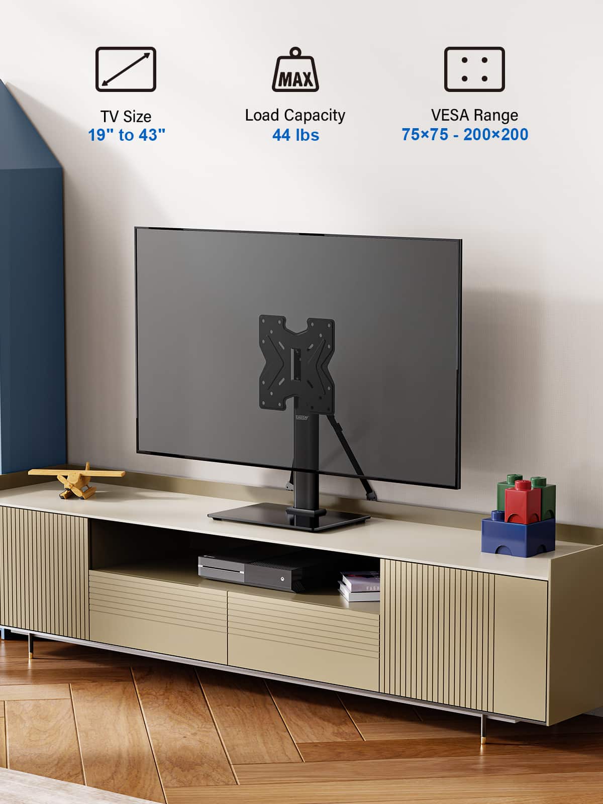 ErgoAV - Tabletop TV Stand+Swivel for 19 -43" TV - Black