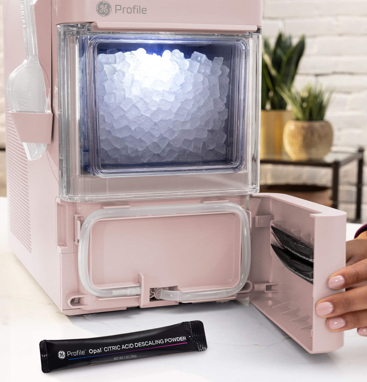 GE Profile - Opal Mini Countertop Nugget Ice Maker, 36 lb Daily Ice Production - Peony Pink