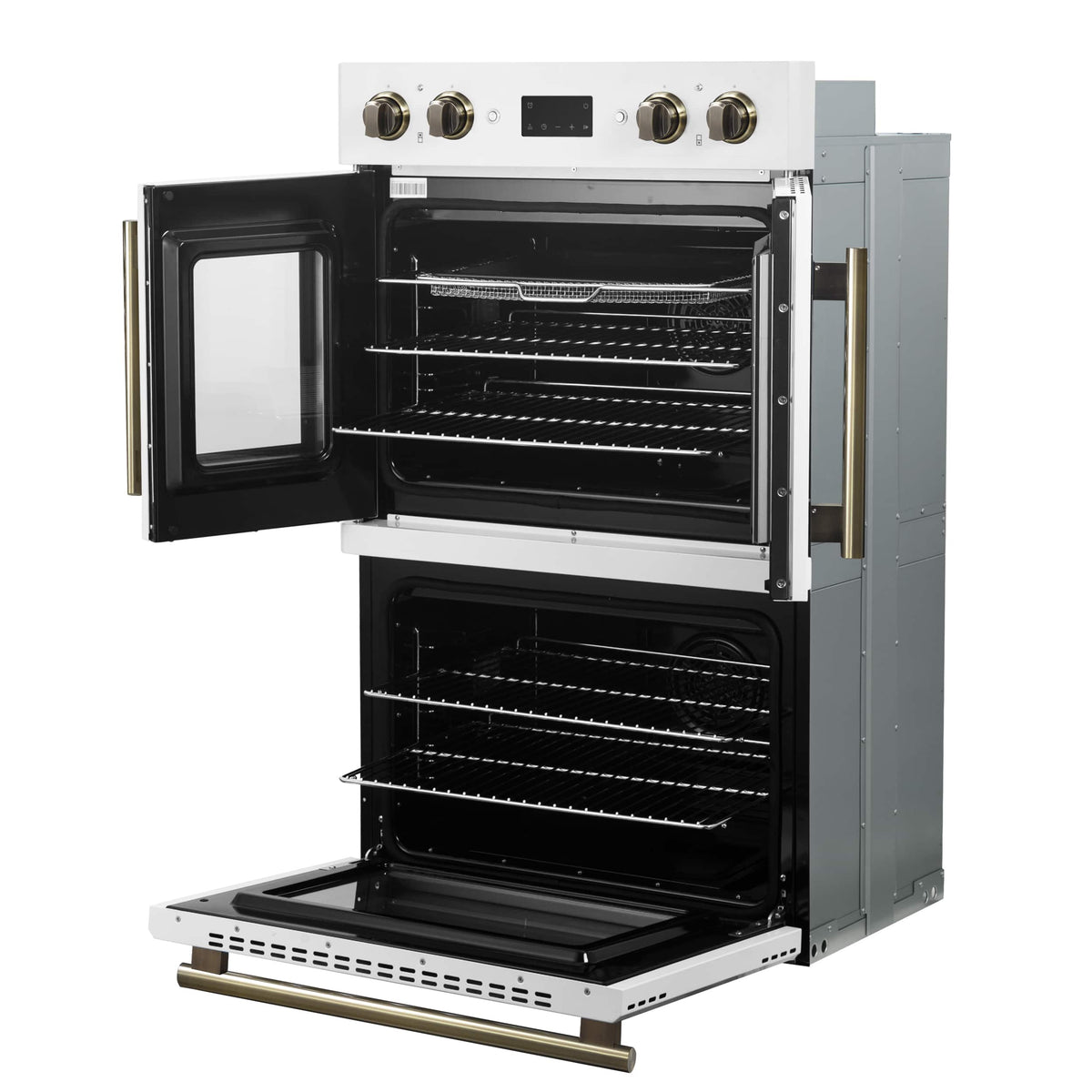 Forno Appliances - Asti 7.36 Cu. Ft. Electric Double Wall Oven with Upper French Doors and Antique Brass Accents - White