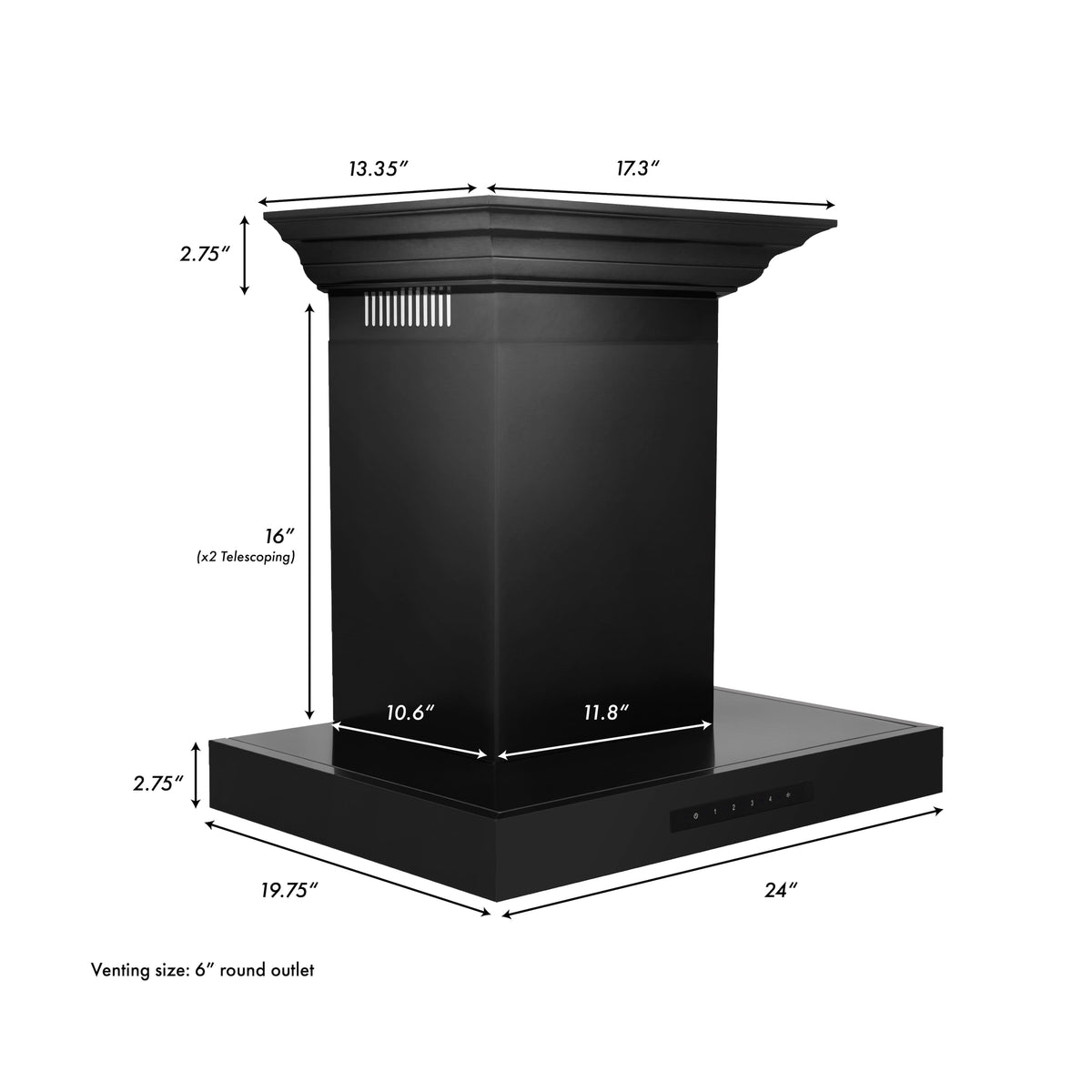 ZLINE - 24 inches - Externally Vented - Wall Range Hood - Black Stainless Steel
