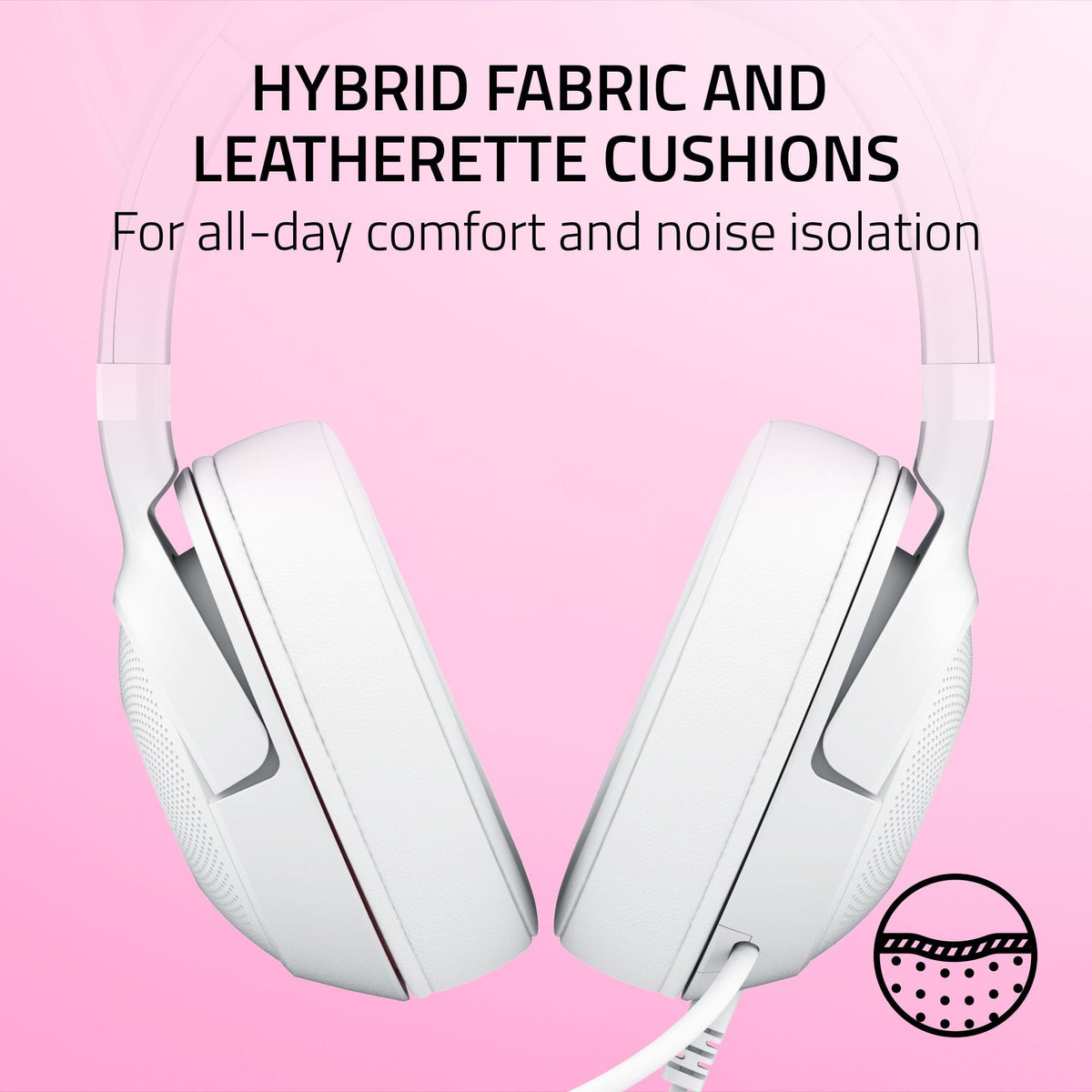 Razer - Kraken Kitty V2 Wired Over-the-Ear Gaming Headset for PC, Mac, Nintendo Switch, Steam Deck, Mobile, and Tablet - White