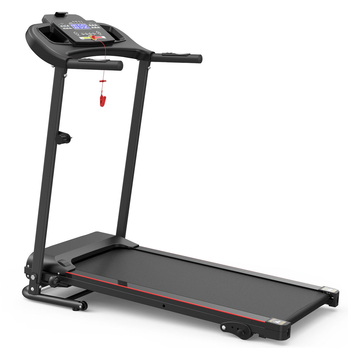 Cinta de correr eléctrica plegable con motor de 2.5 Hp, velocidad de 12 Km/h, 3 niveles de inclinación, música Bluetooth, sensor de ritmo cardíaco, cinta de correr espaciosa para interiores - Negra