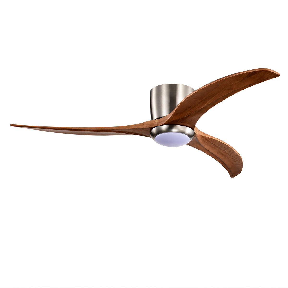 Ventilador de techo con luz tipo flush mount, 3 aspas con luces y control remoto, motor CC silencioso, 6 velocidades - Níquel
