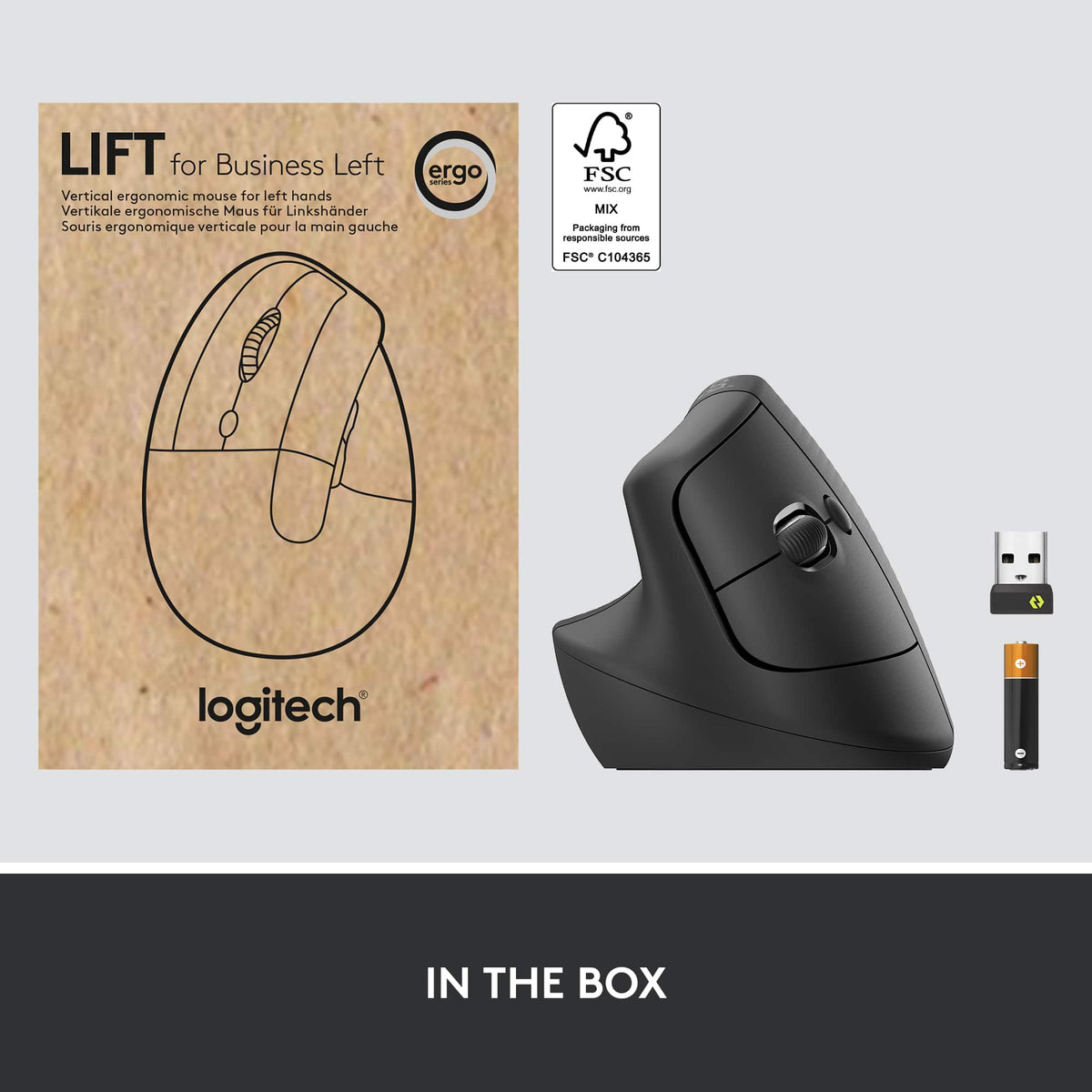 Logitech - Lift for Business Vertical Ergonomic Left Handed Wireless Mouse - Wireless - Graphite
