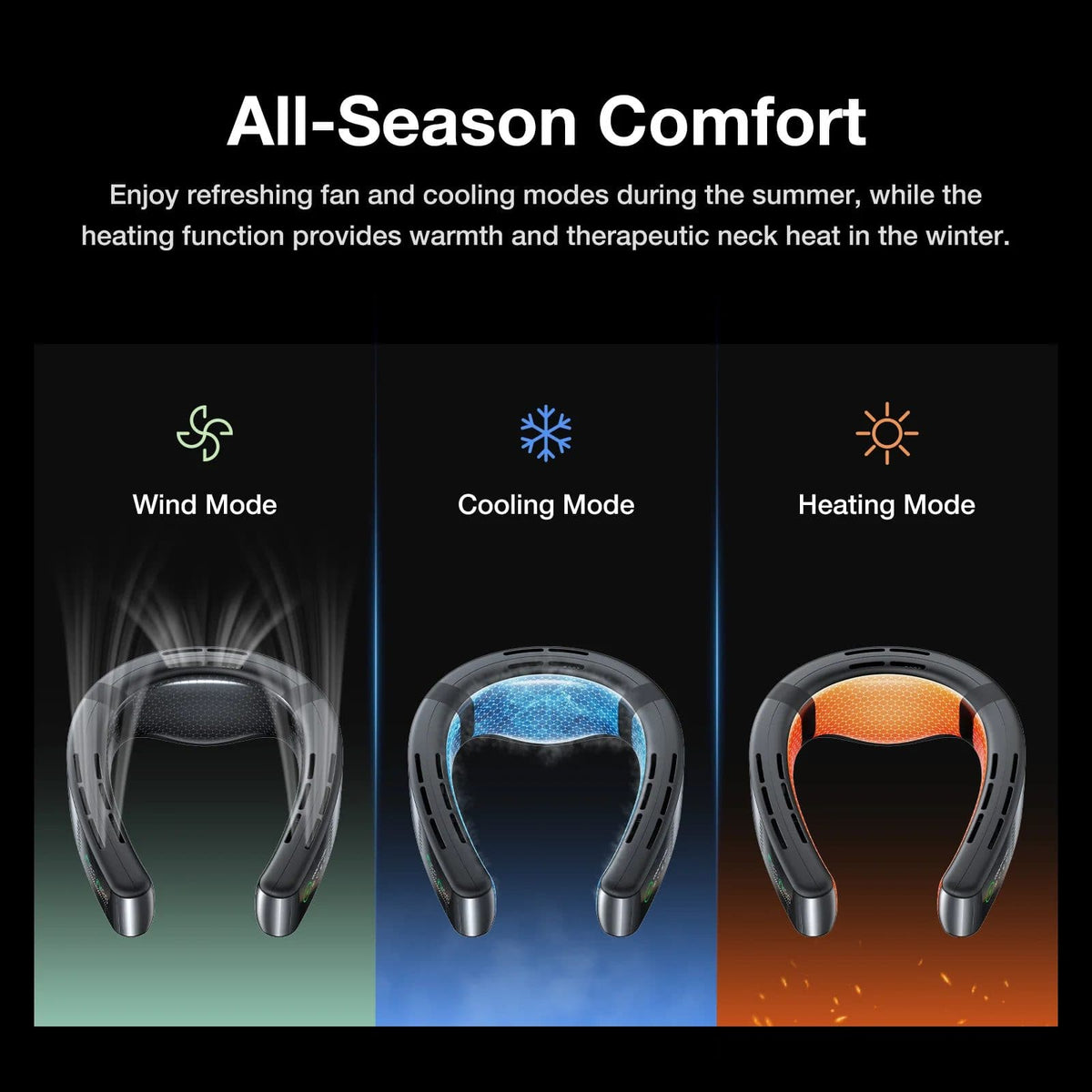 TORRAS - COOLiFY Cyber Neck Air Conditioner, Cooling, Heating, and Fan Rechargeable with 6000mAh - Cascade Black