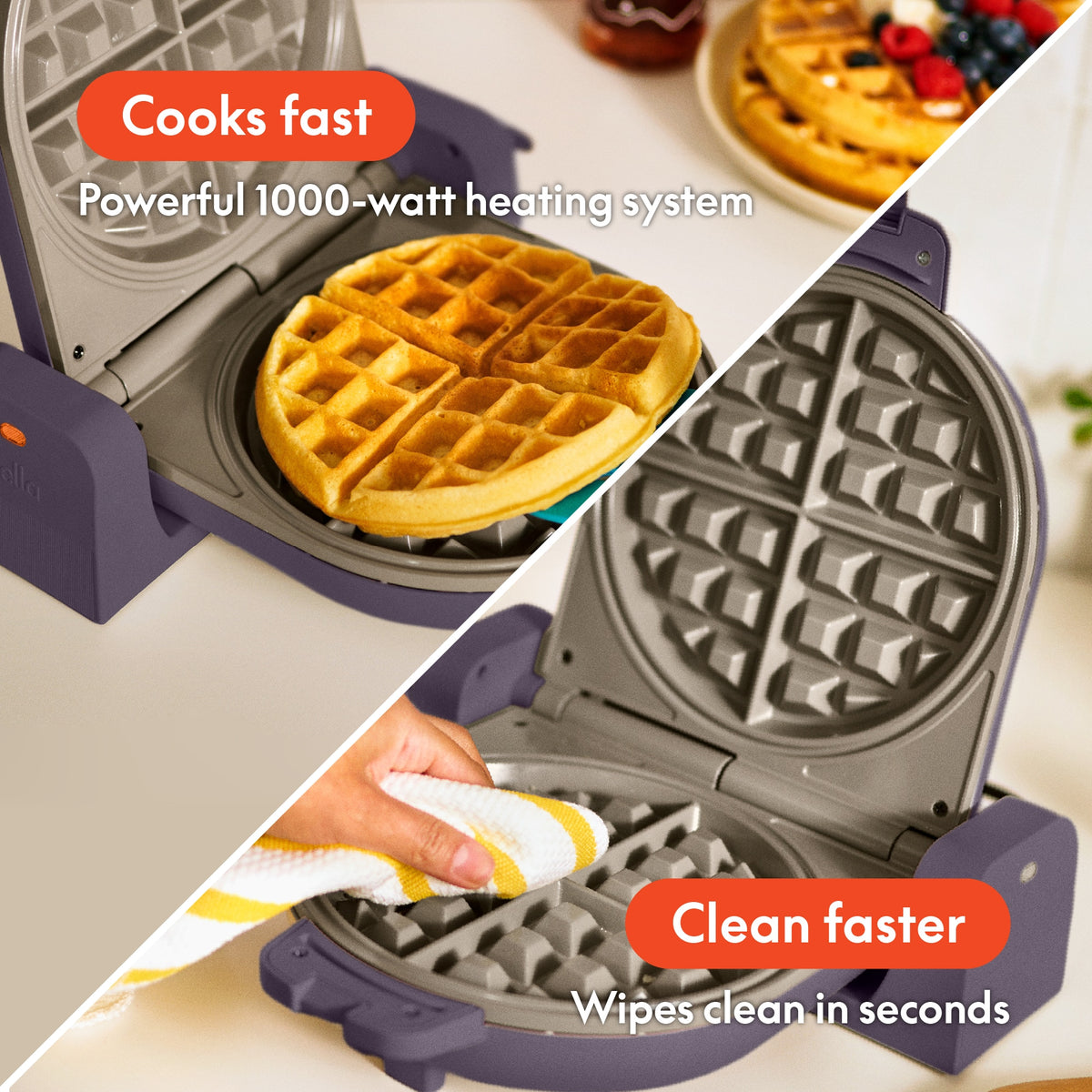 Bella - Fits-anywhere Kitchenware: Flip & Store Belgian Waffle Maker - Plum