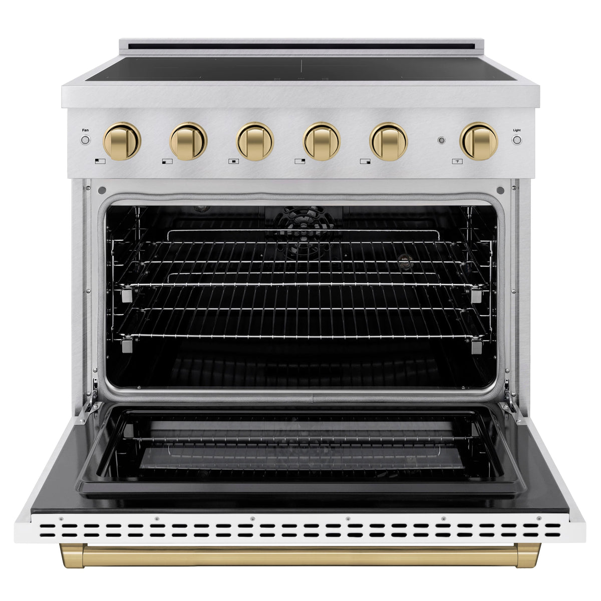 ZLINE - 36 in. Wide 5 Elements Autograph 5.2 Cu.Ft. Paramount Freestanding Induction Range with Bronze Accents & White Door - Matte White