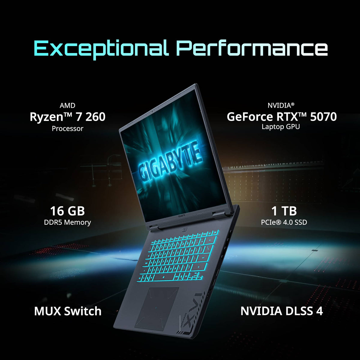 GIGABYTE - GAMING A16 Gaming Laptop - 165Hz 1920x1200 WUXGA - RTX 5070 - AMD Ryzen 7 260 - 1TB SSD - 16GB DDR5 RAM - Black Steel