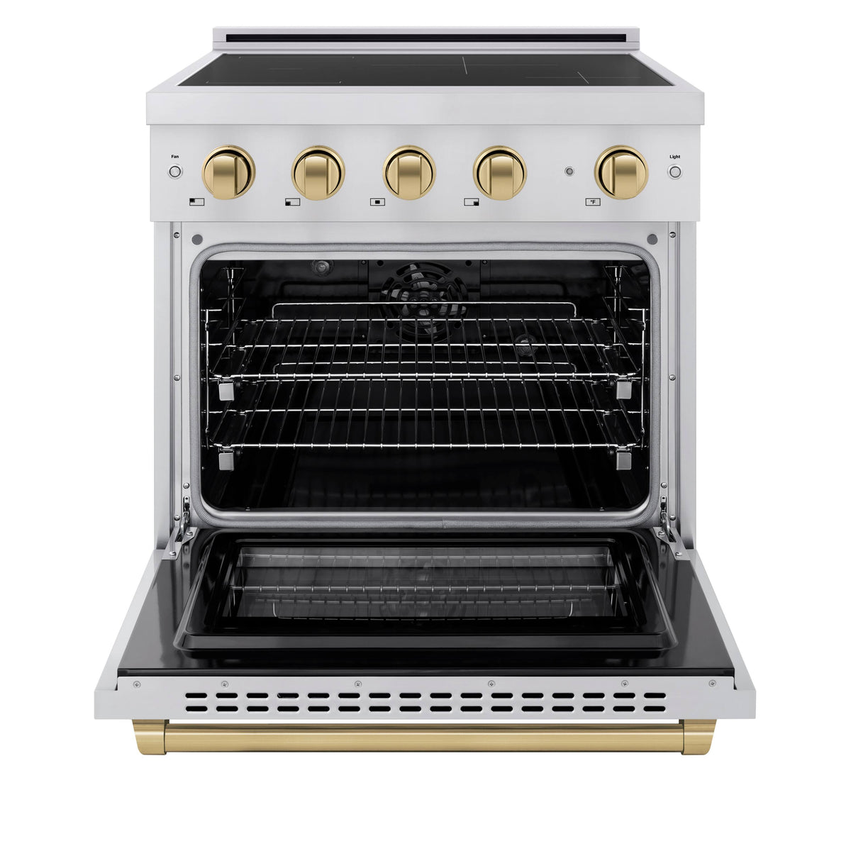 ZLINE - 30 in. Wide 4 Elements Autograph 4.2 cu. ft. Paramount Freestanding Induction Range with Electric Oven w/ Bronze Accents - Stainless Steel