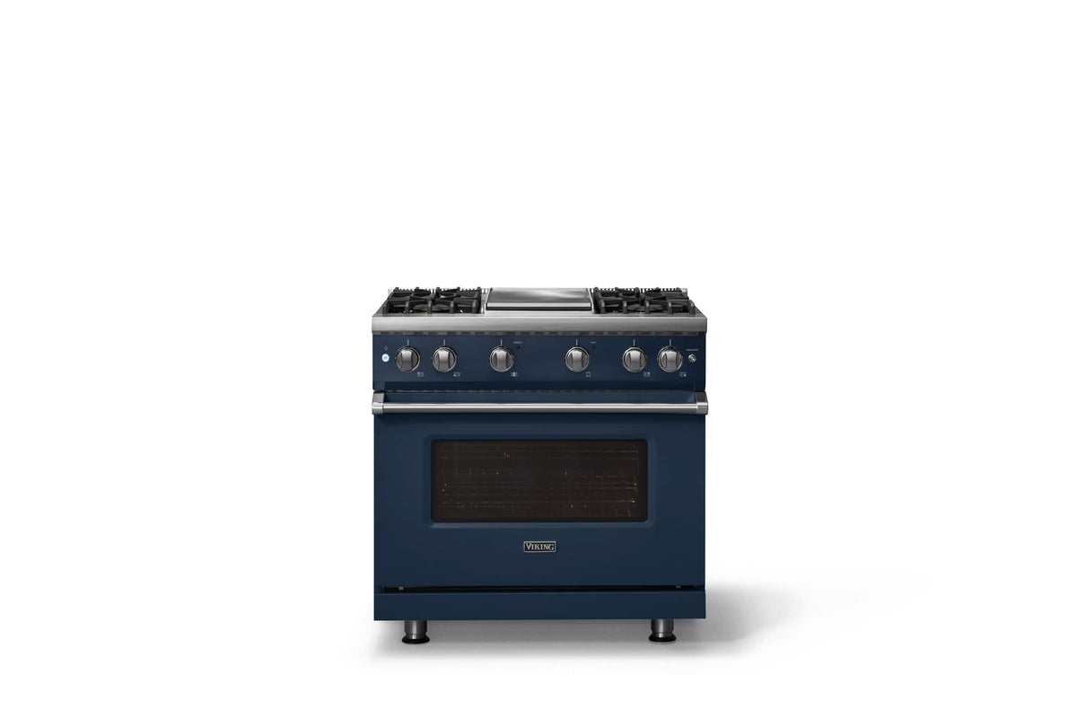 Viking - 36 in. Wide Pro 5 Series 5.1 Cu. Ft. Freestanding Sealed 4 Burner Gas Convection Range w. Griddle - Slate Blue - Slate Blue