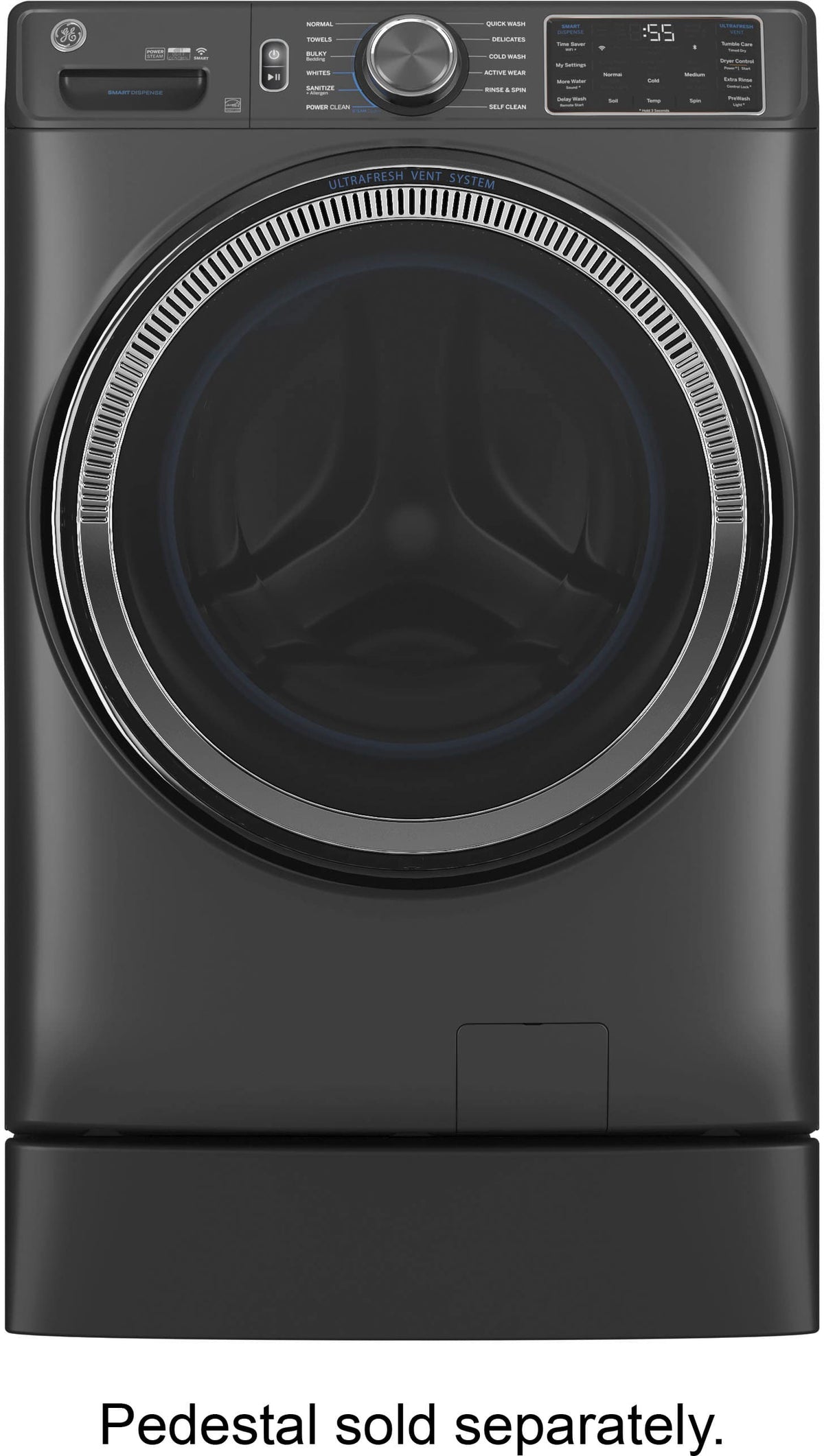 GE - 5.0 Cu. Ft. Stackable Smart Front Load Washer with Steam, SmartDispense and Odorblock Ultra Fresh Vent System - Carbon Graphite