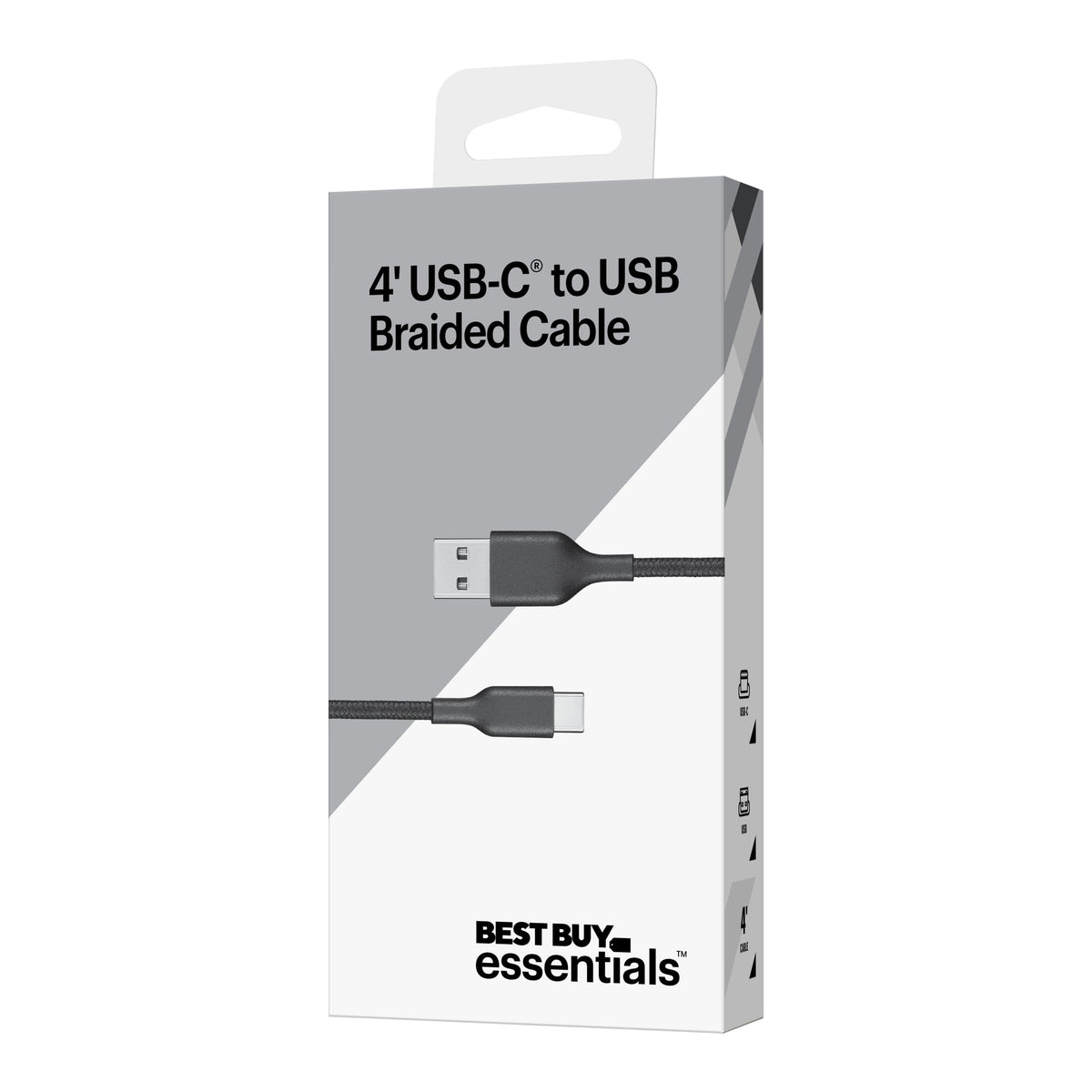 Best Buy essentials™ - 4' USB-C to USB Braided Charge-and-Sync Cable - Black