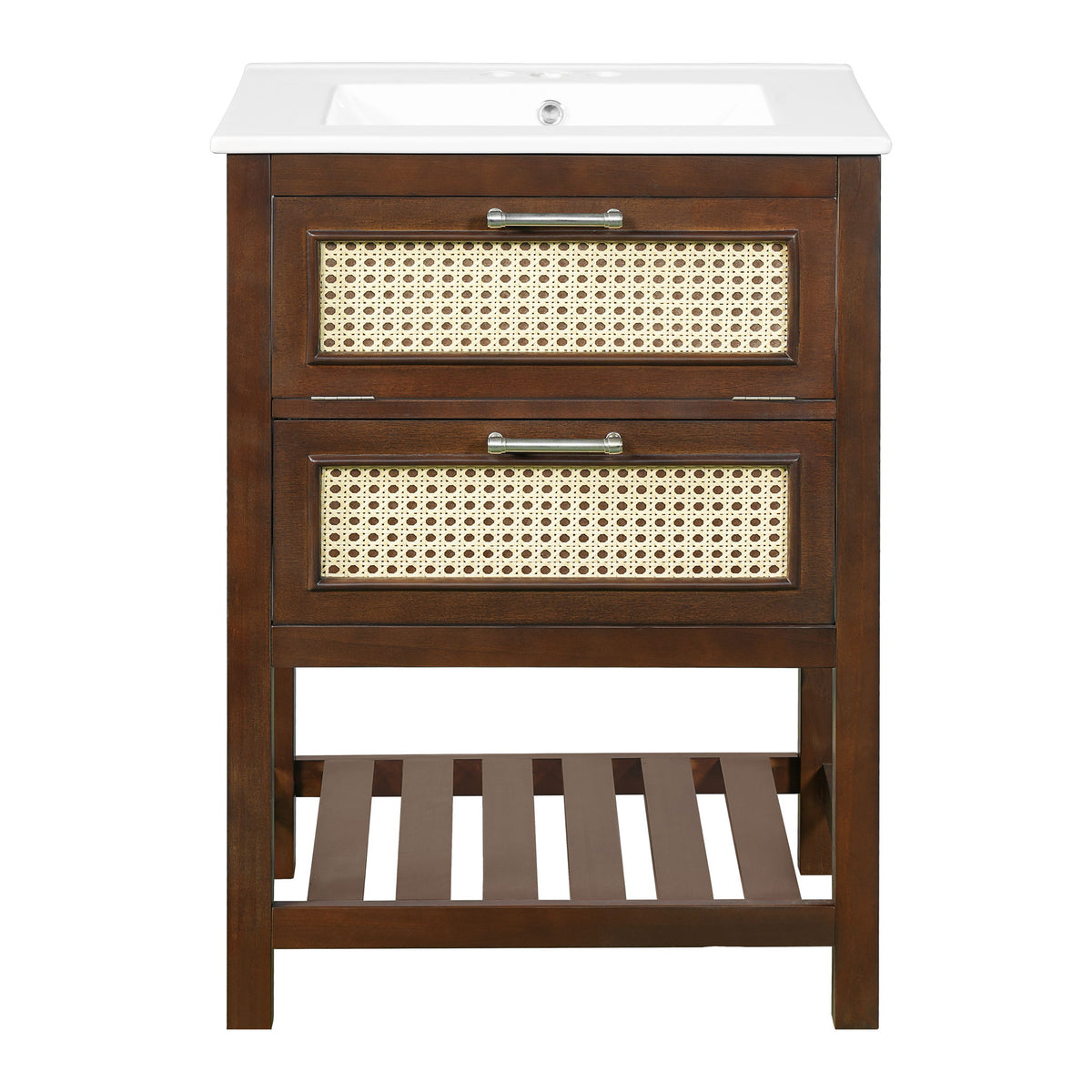Mueble de baño moderno con lavabo integrado, gabinete con 1 cajón profundo y 1 cajón abatible