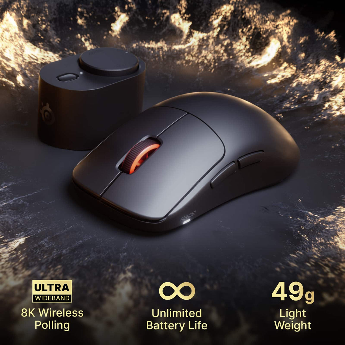 SteelSeries - Sensei Pro Mini Wireless Optical Symmetrical Gaming Mouse with 8K Polling – Ultra-Wideband/RF for PC - Wireless - Black