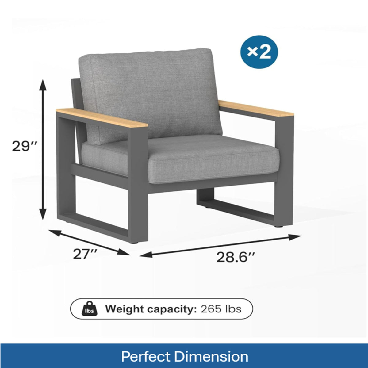 Sillones de patio para todo tipo de clima con cojines gruesos (juego de 2)