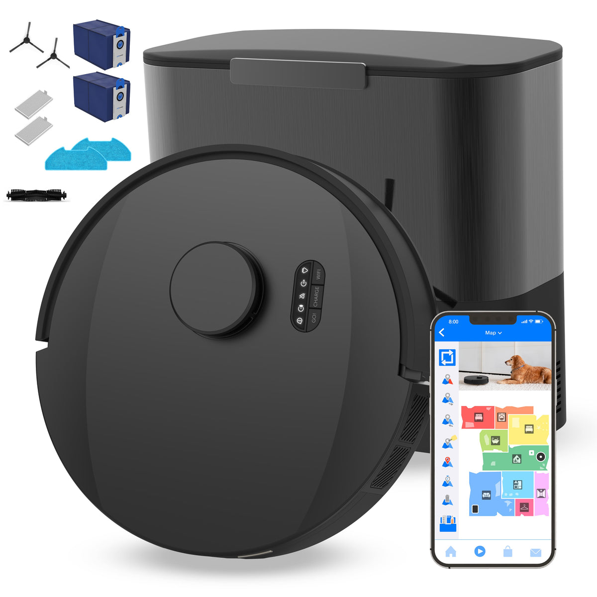 bObsweep - UltraVision Self-Empty Robot Vacuum & Mop, 1.5 Gal 180-Day Dock, App & Voice, US Engineered - Carbon Stainless Steel