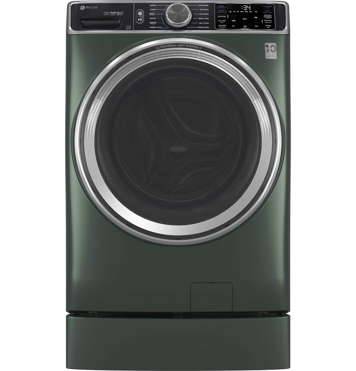 GE Profile - 5.5 Cu. Ft. High Efficiency Stackable Smart Front Load Washer with Steam and UltraFresh Vent System+ With OdorBlock - Jade Green