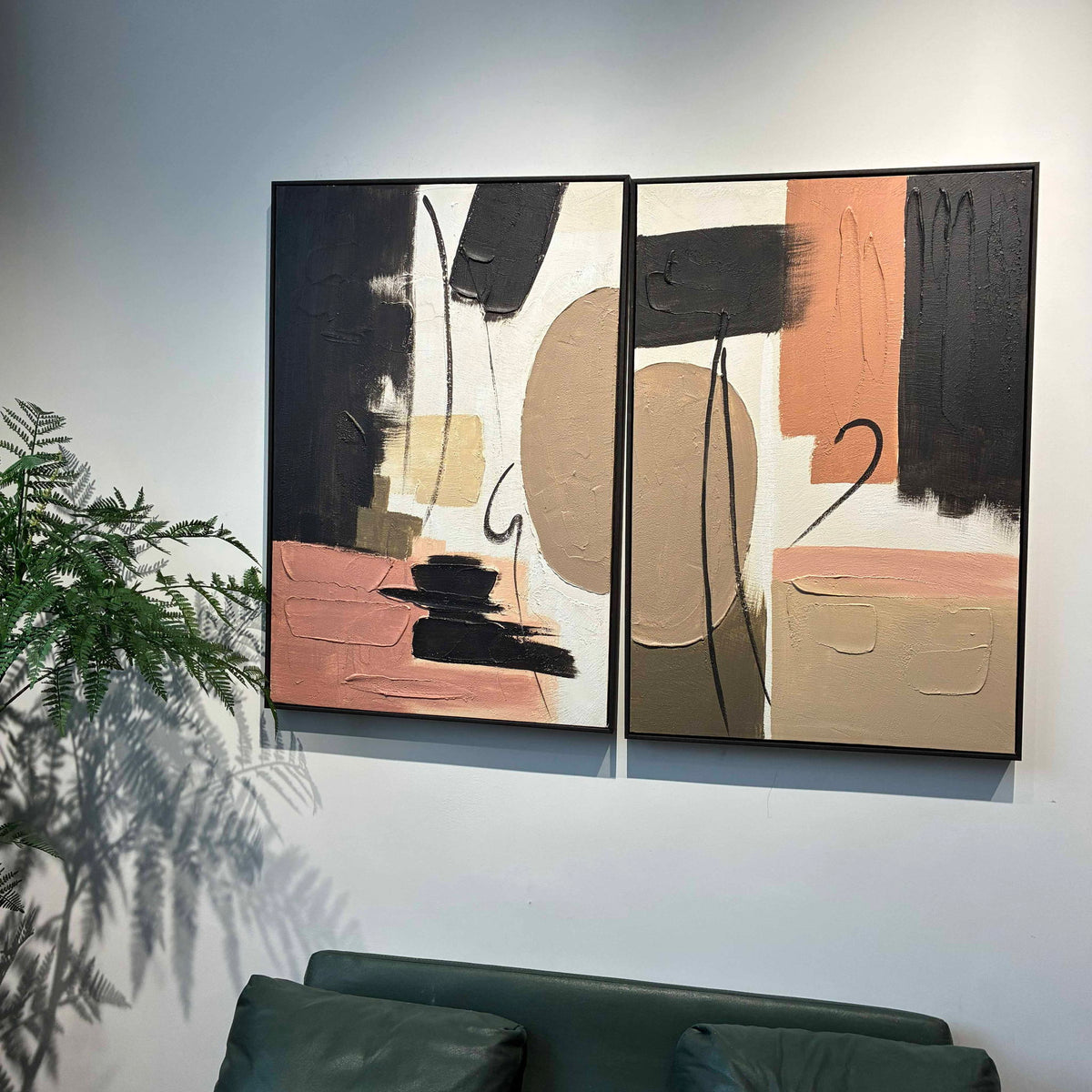 Arte de pared enmarcado, pintura en lienzo con textura, decoración para sala de estar (juego de 2) - Terracota