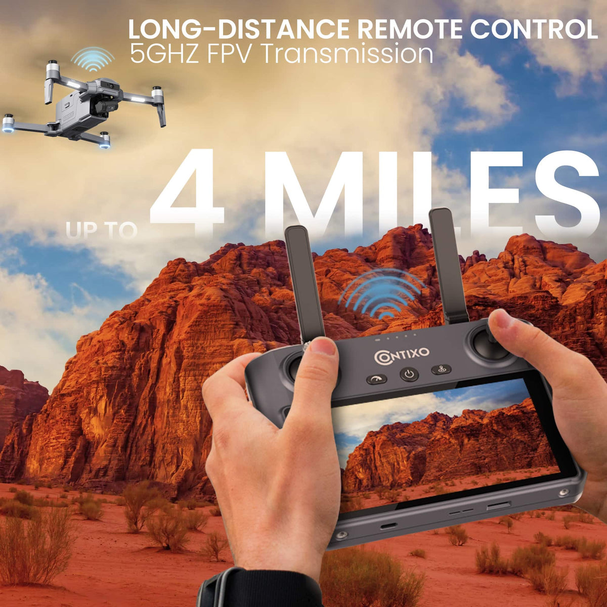 Contixo - F33 Vortex 4K GPS Drone with 2-Axis Gimbal, 6KM Range, 40-Min Flight, 5.5" HD Screen & Brushless Motor - Dark Gray
