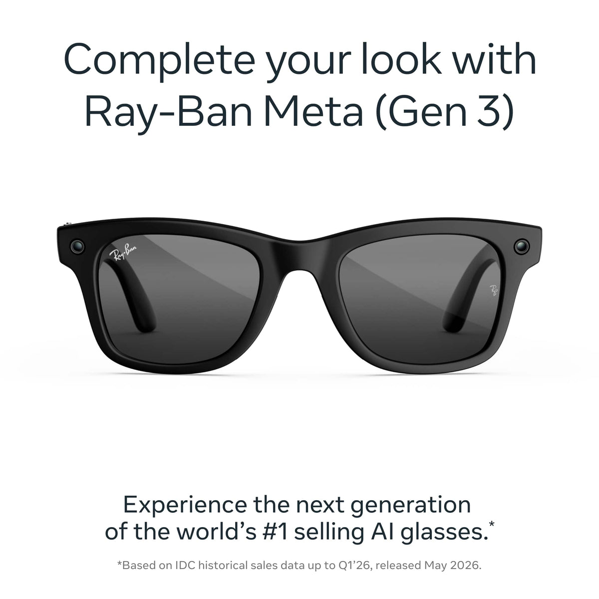 Ray-Ban Meta - (Gen 3) Wayfarer, AI Glasses with Camera - Grey Lenses - Matte Black