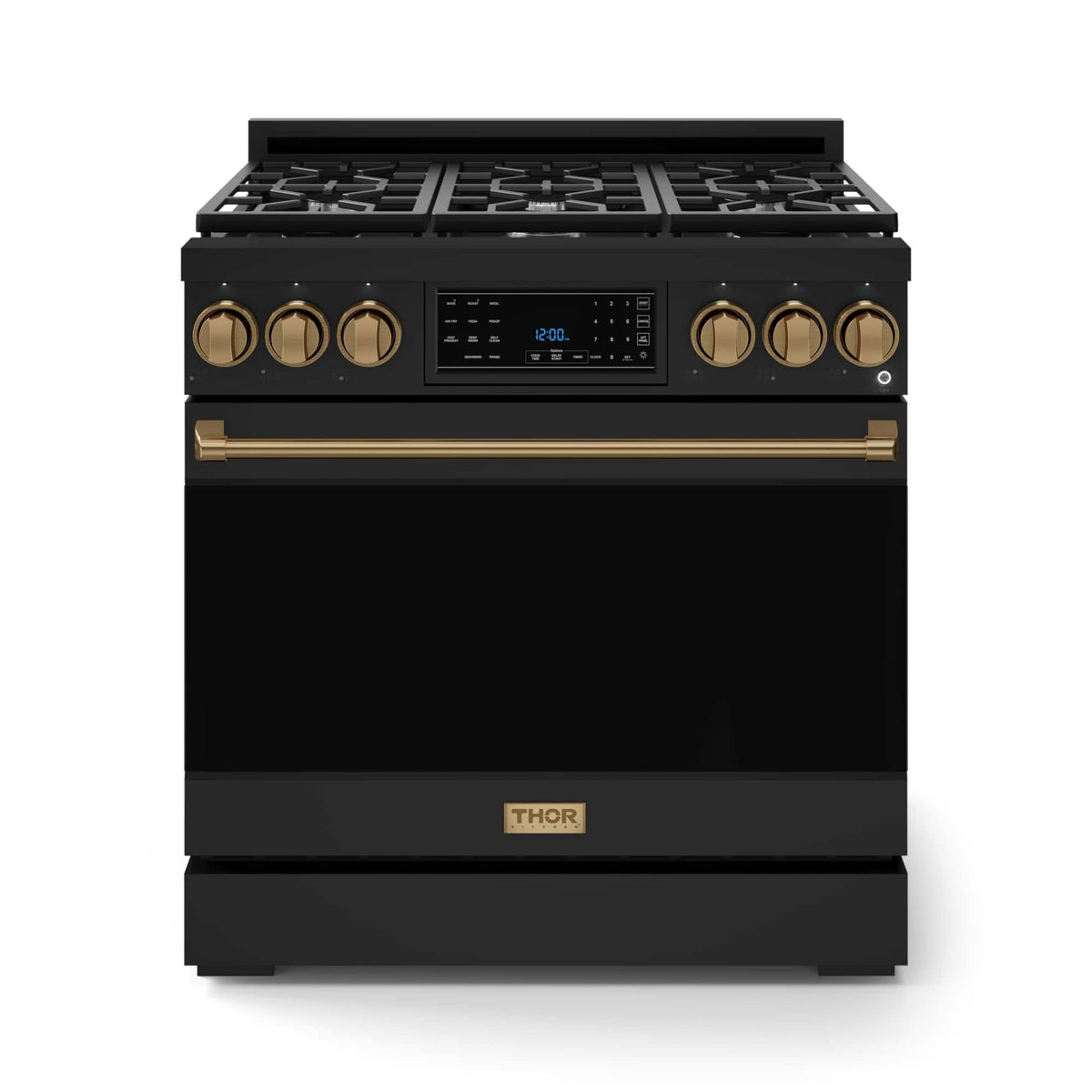 36 in. Wide 6 Burner Gordon Ramsay Series by Thor Kitchen 6.0 Cu. Ft Freestanding Gas Range with Bronze Hardware - Black