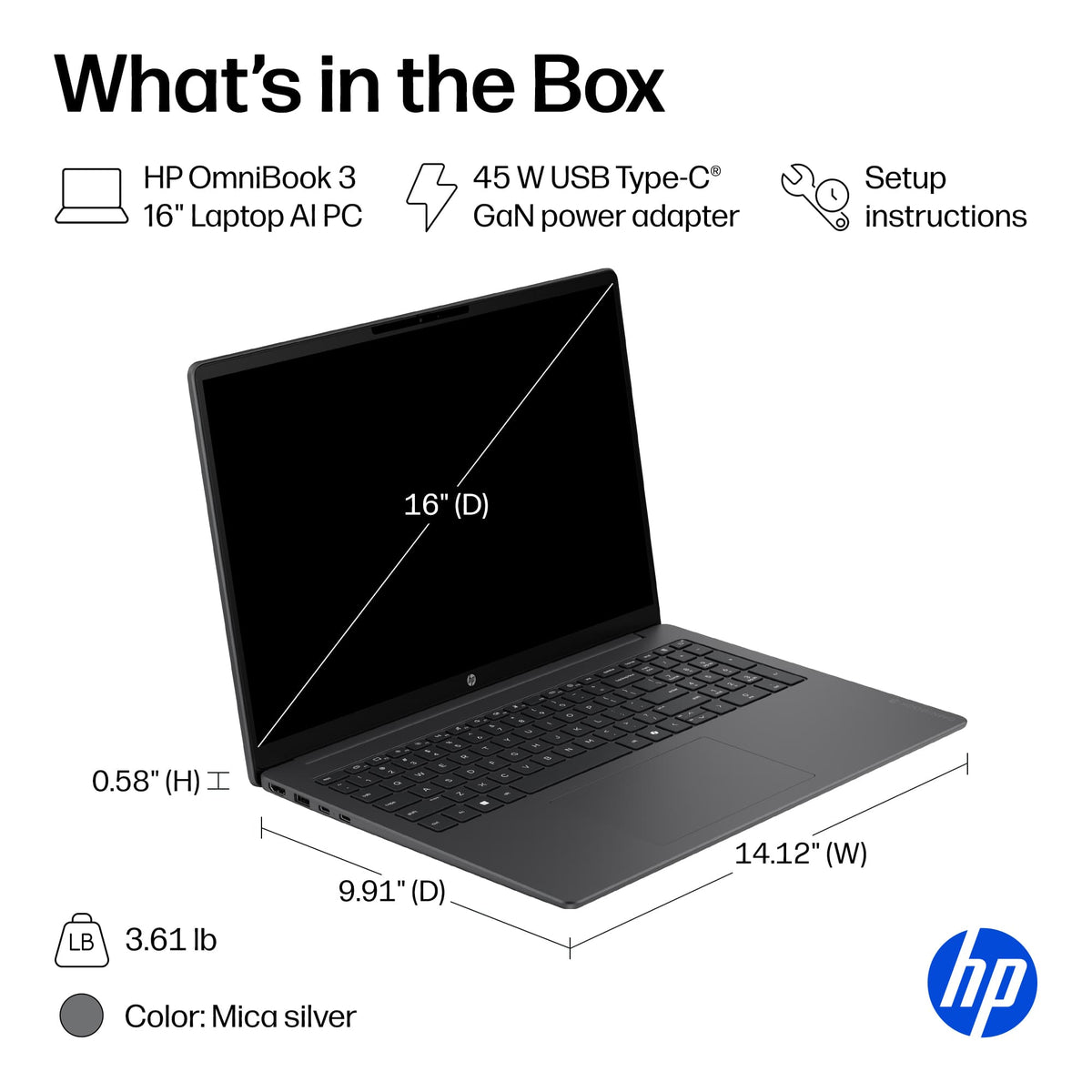 HP - OmniBook 3 - 16" 2K Touchscreen Laptop - Intel Core 7 350 (2026) - 16GB Memory - 512GB SSD - Mica Silver