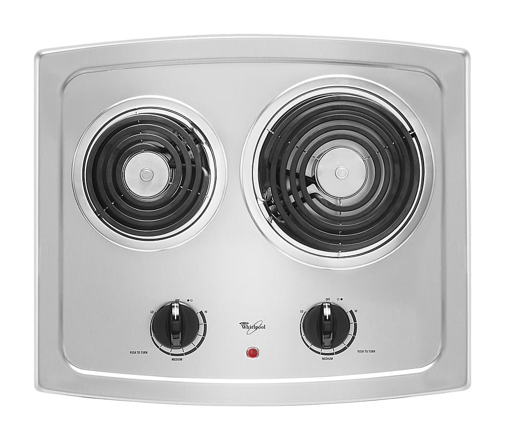 Whirlpool - 21 in. Wide 2 element Built-In Electric Cooktop - Stainless Steel